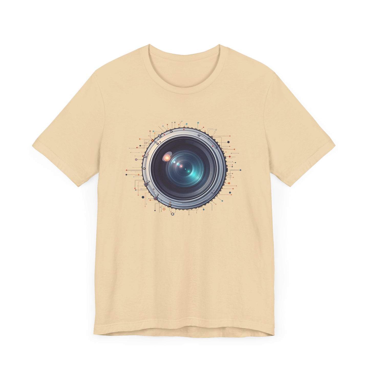 Focus Mode – Large Camera Lens with Radiant Lines & Color Splash Graphic T-Shirt