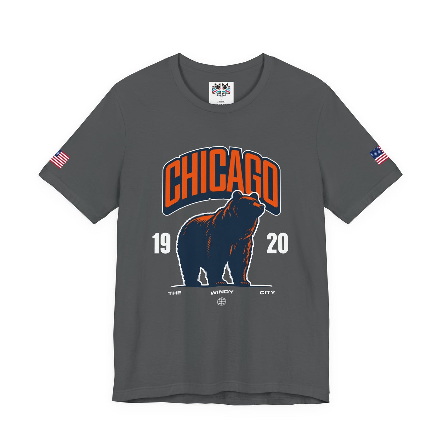 Chicago Bear T-Shirt - The Windy City 1920 Navy Orange Roaring Bear Mascot