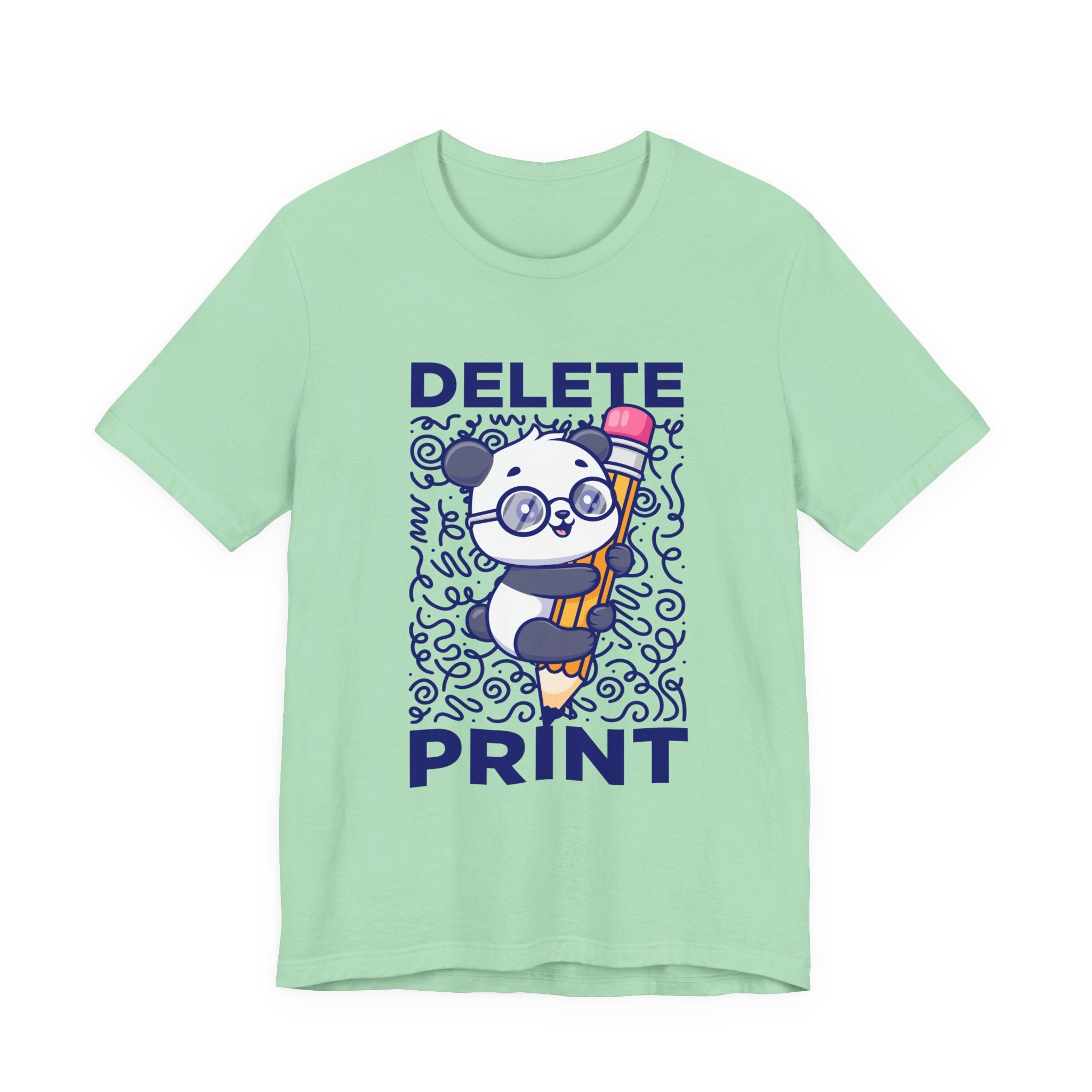 Delete Print T-Shirt – Cute Puppy Hugging Giant Pencil Graphic Tee