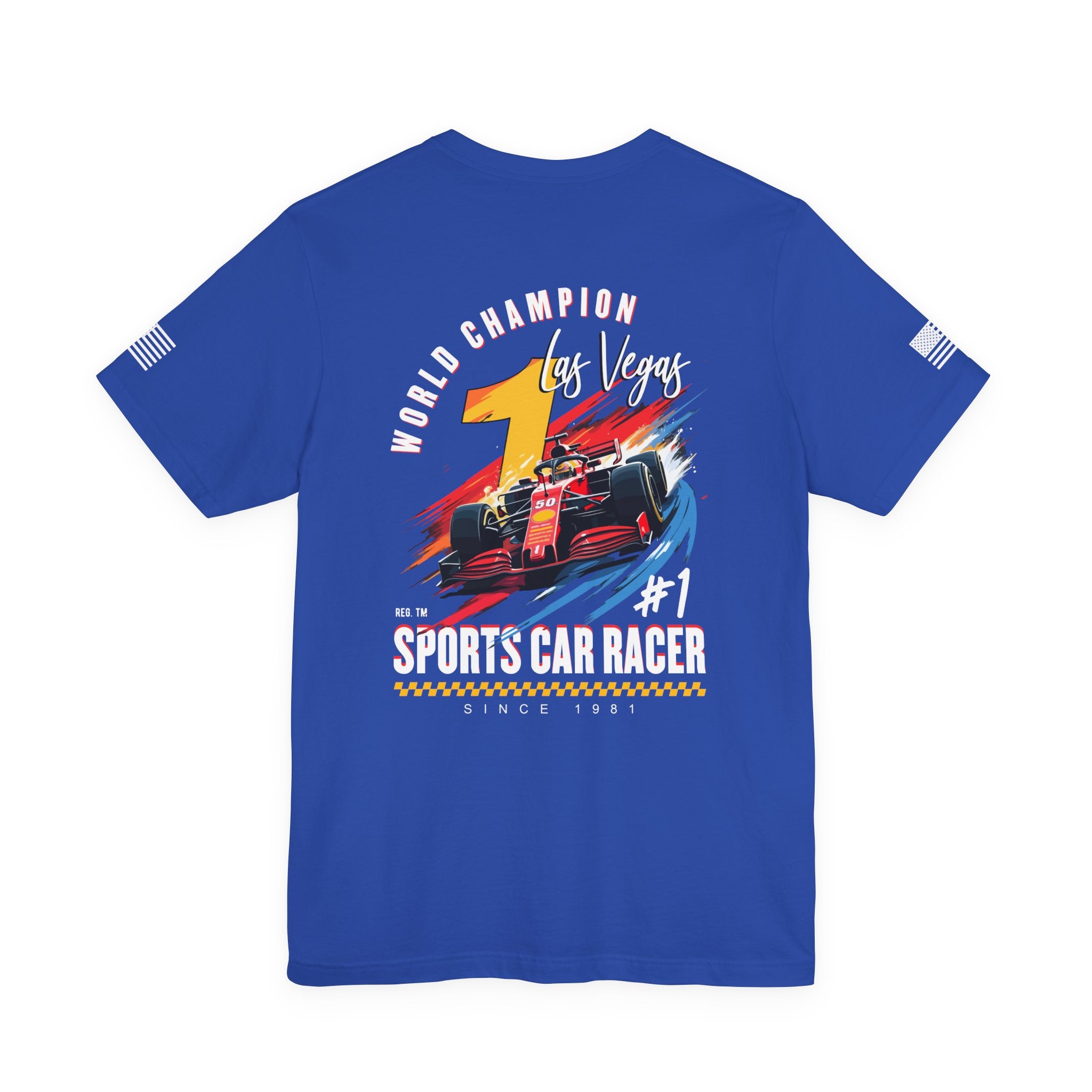 Las Vegas World Champion Sports Car Racer Front & Back T-Shirt – Formula Racing Graphic Tee