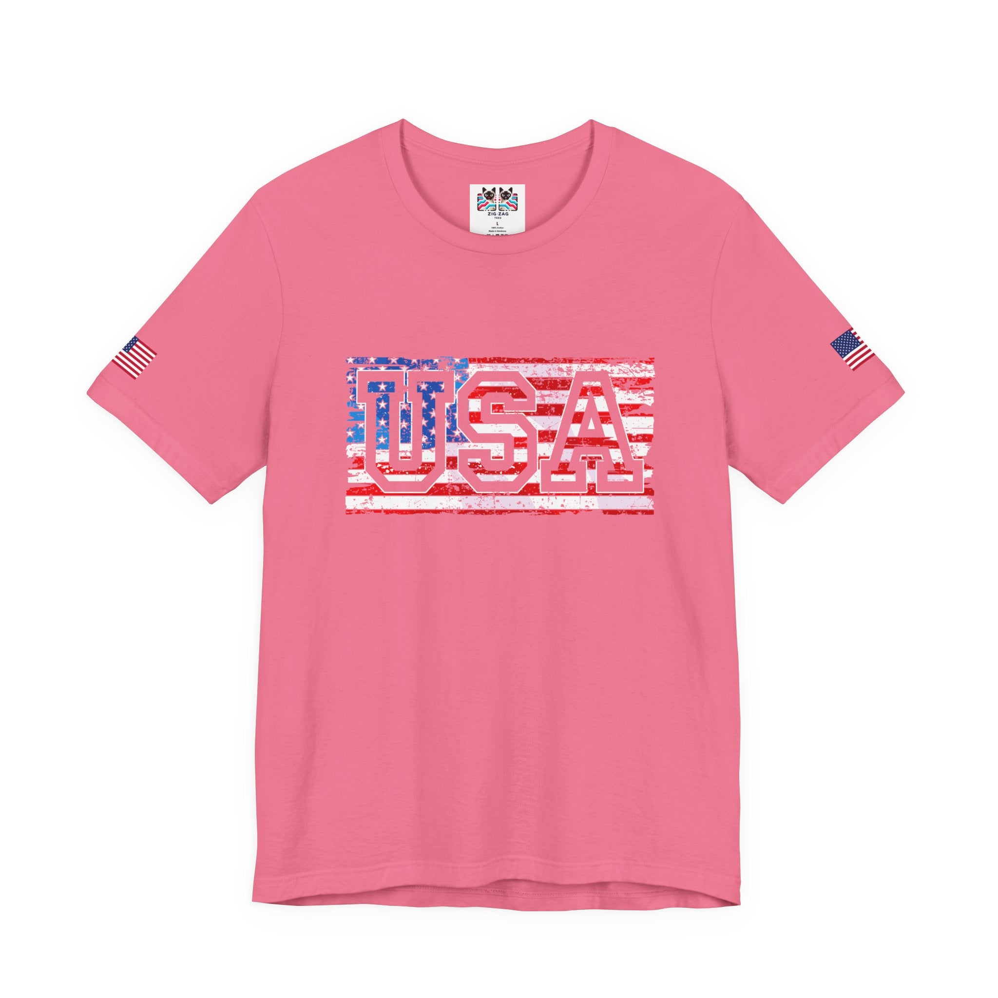 USA Vintage Collegiate T-Shirt – Retro American Flag Typography Graphic Tee