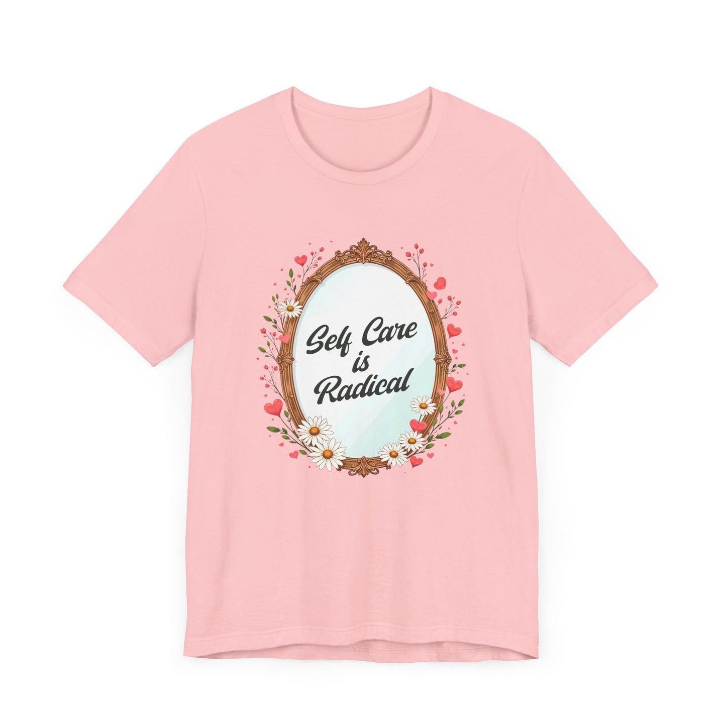 Self Care Is Radical – Floral Oval Mirror Graphic T-Shirt