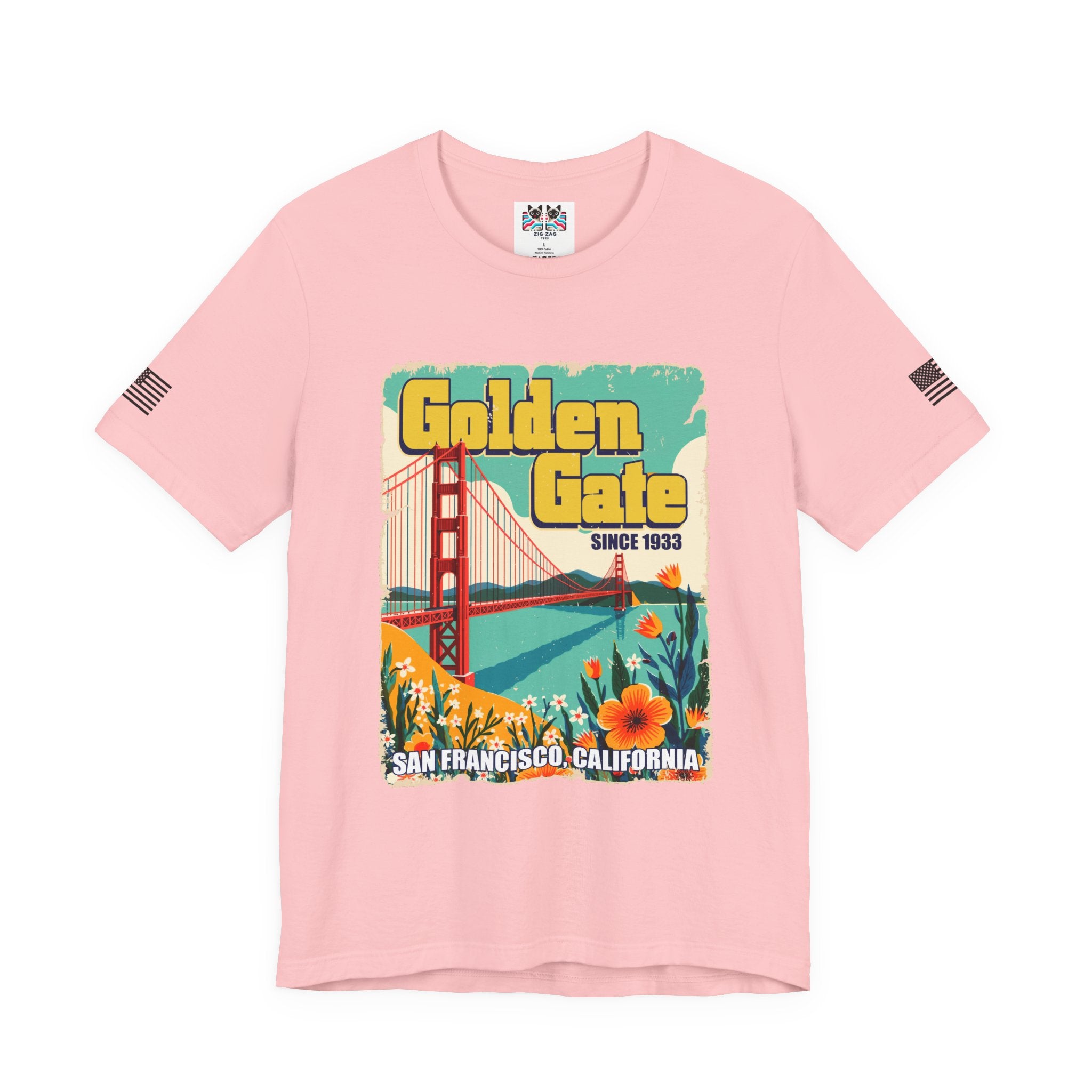 Golden Gate Bridge Since 1933 T-Shirt – Retro Floral Vintage Poster Style Graphic Tee San Francisco California
