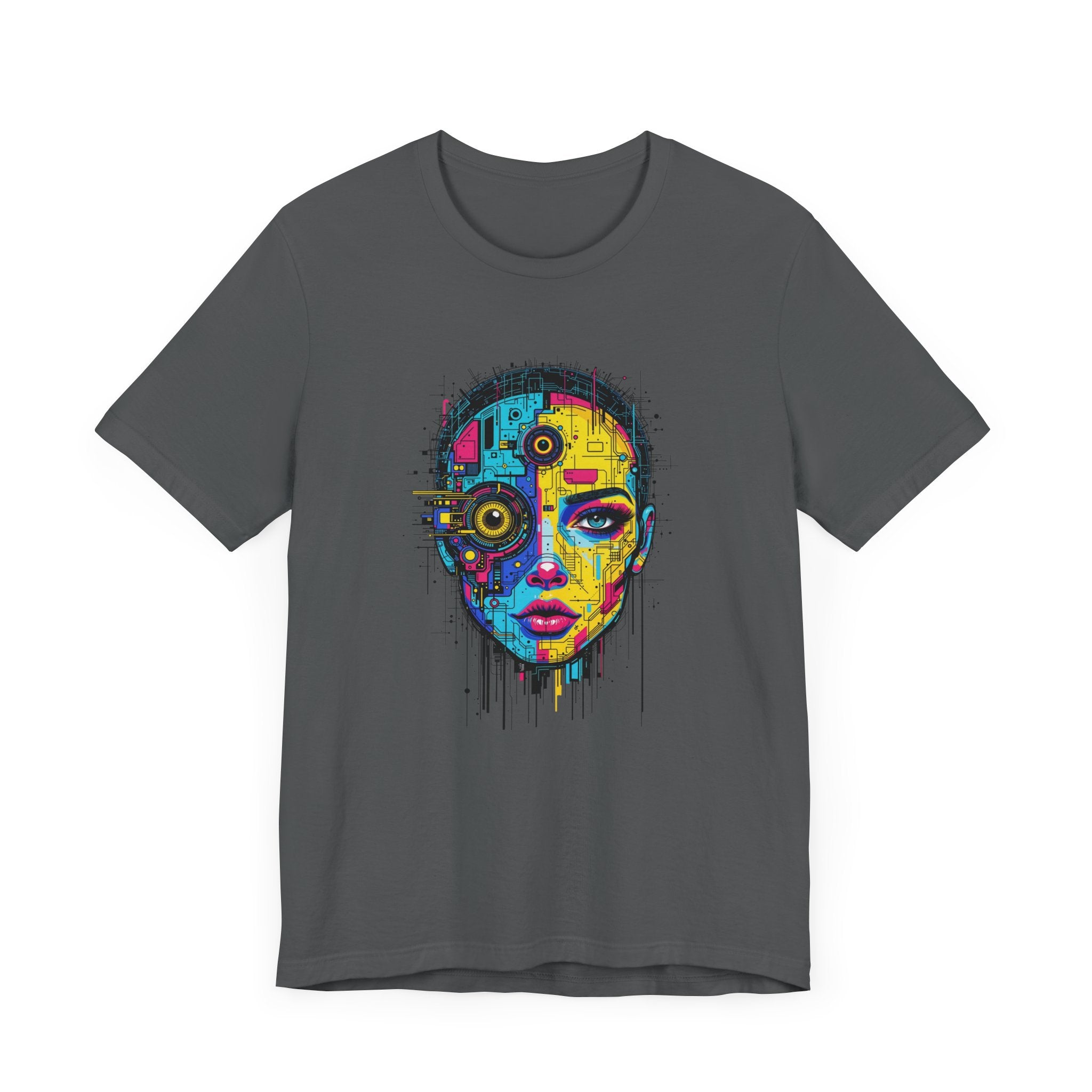 Third Eye Glitch – Robotic Woman with Circuit Face and Three Eyes Graphic T-Shirt