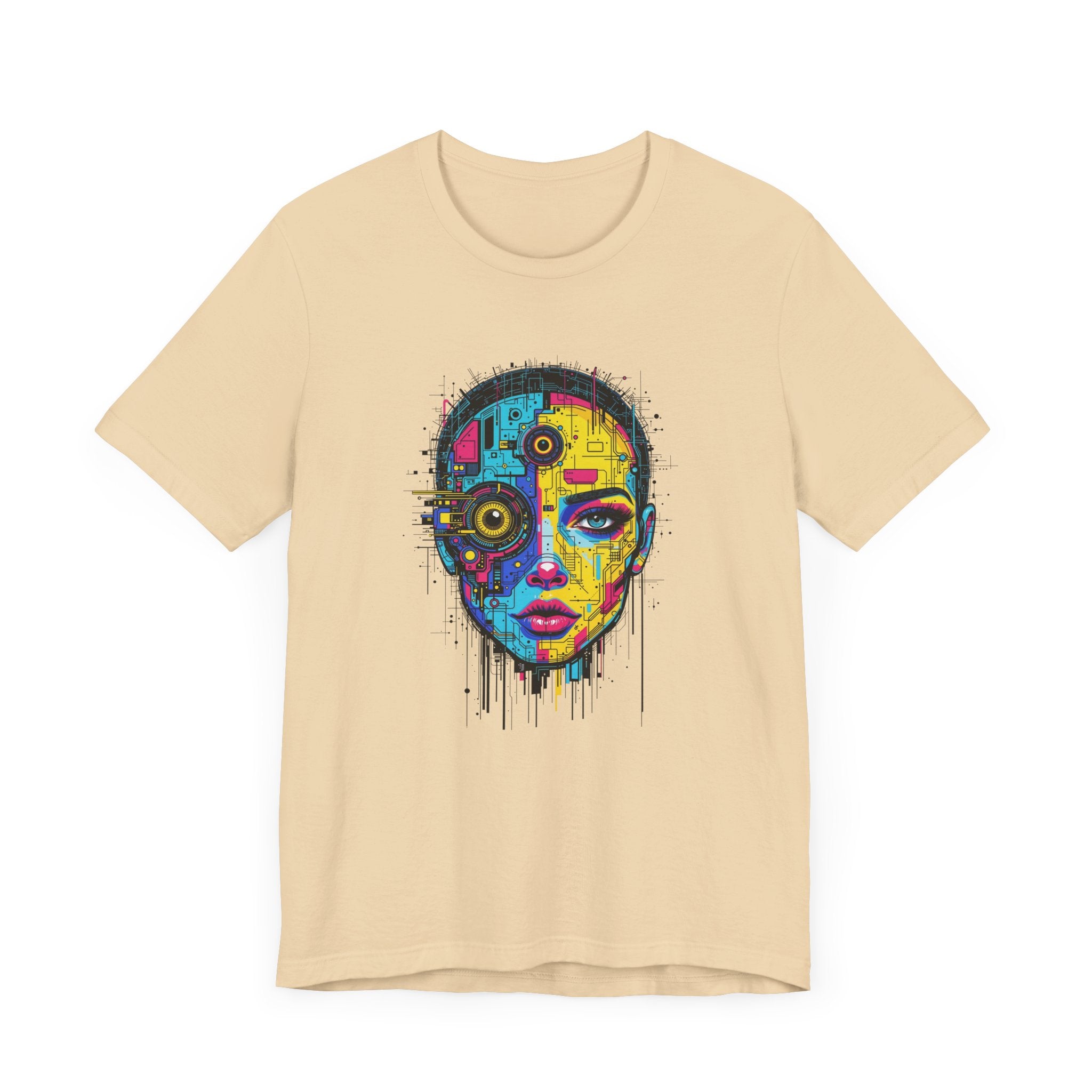 Third Eye Glitch – Robotic Woman with Circuit Face and Three Eyes Graphic T-Shirt