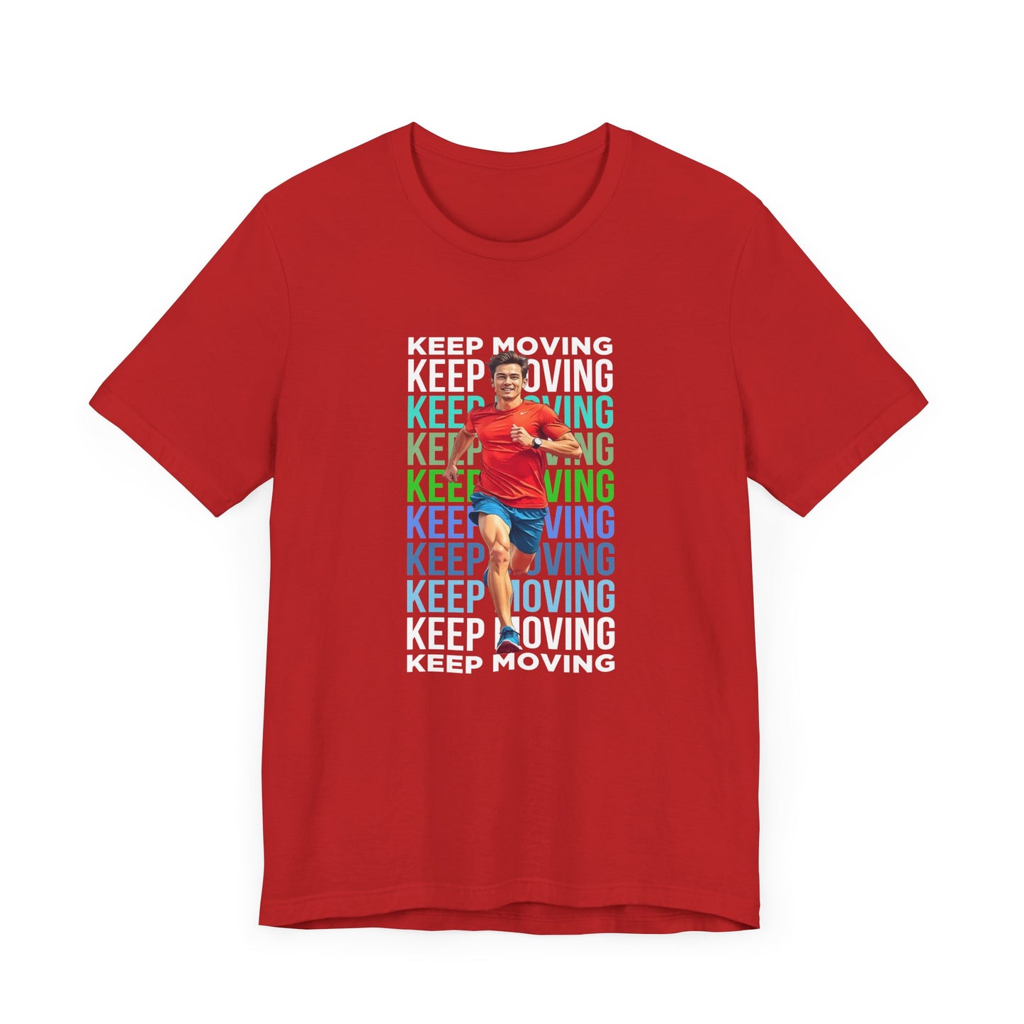 Keep Moving – Determination and Progress Man Running Motivational Graphic T-Shirt