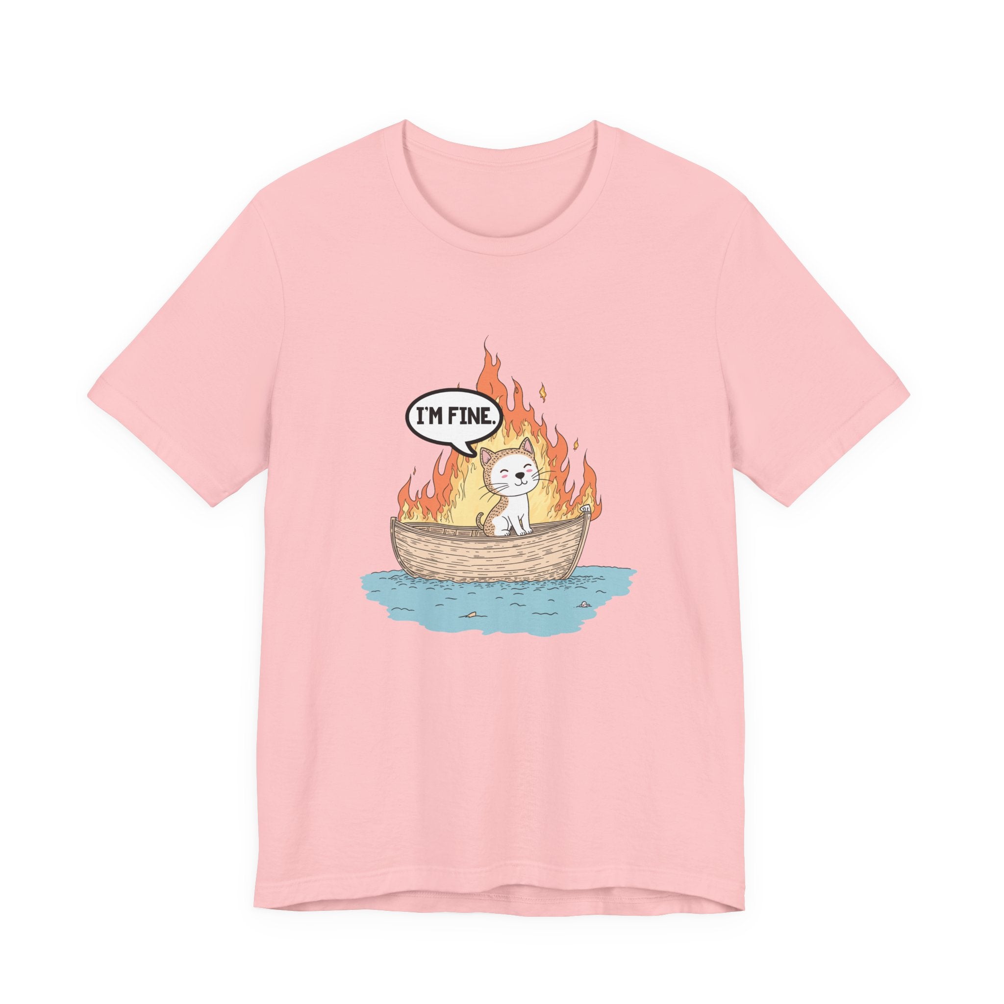 Im Fine Cat In Boat On Fire Tshirt Cat Sitting in Burning Boat Humor