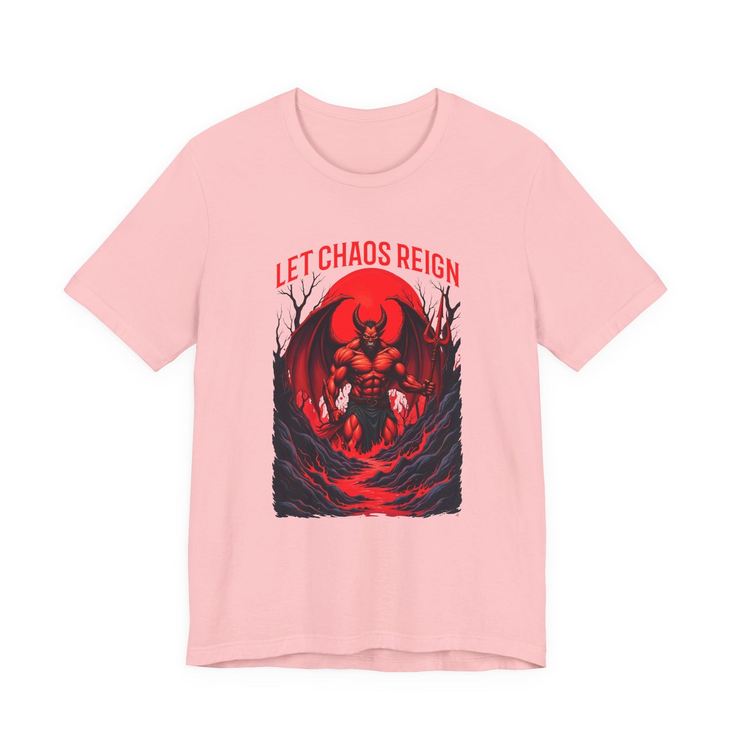 Let Chaos Reign – Fierce Beast with Wings on Fiery under Red Moon Graphic T-Shirt