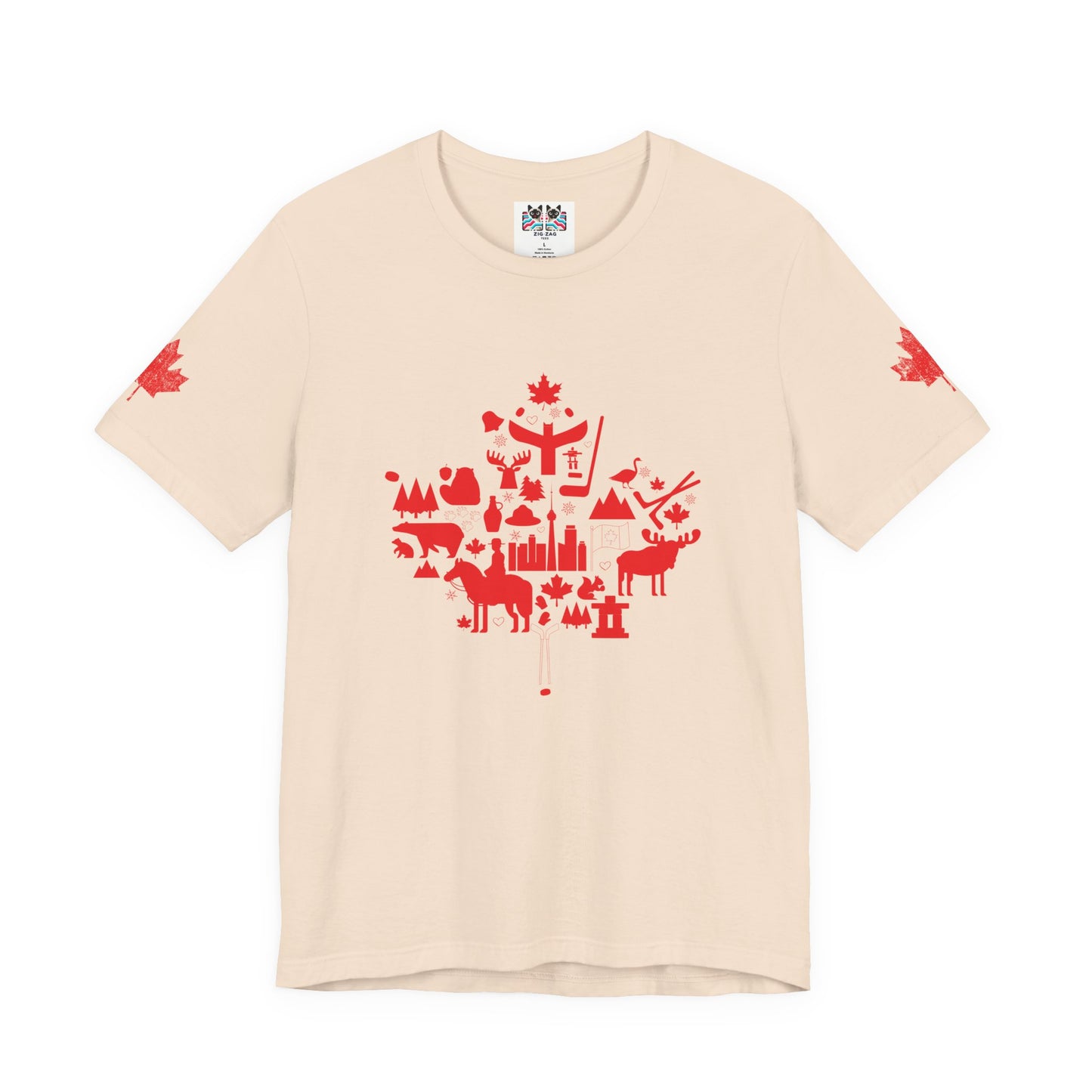 Canada Icons collage of iconic Canadian symbols Maple - Red Print T-Shirt