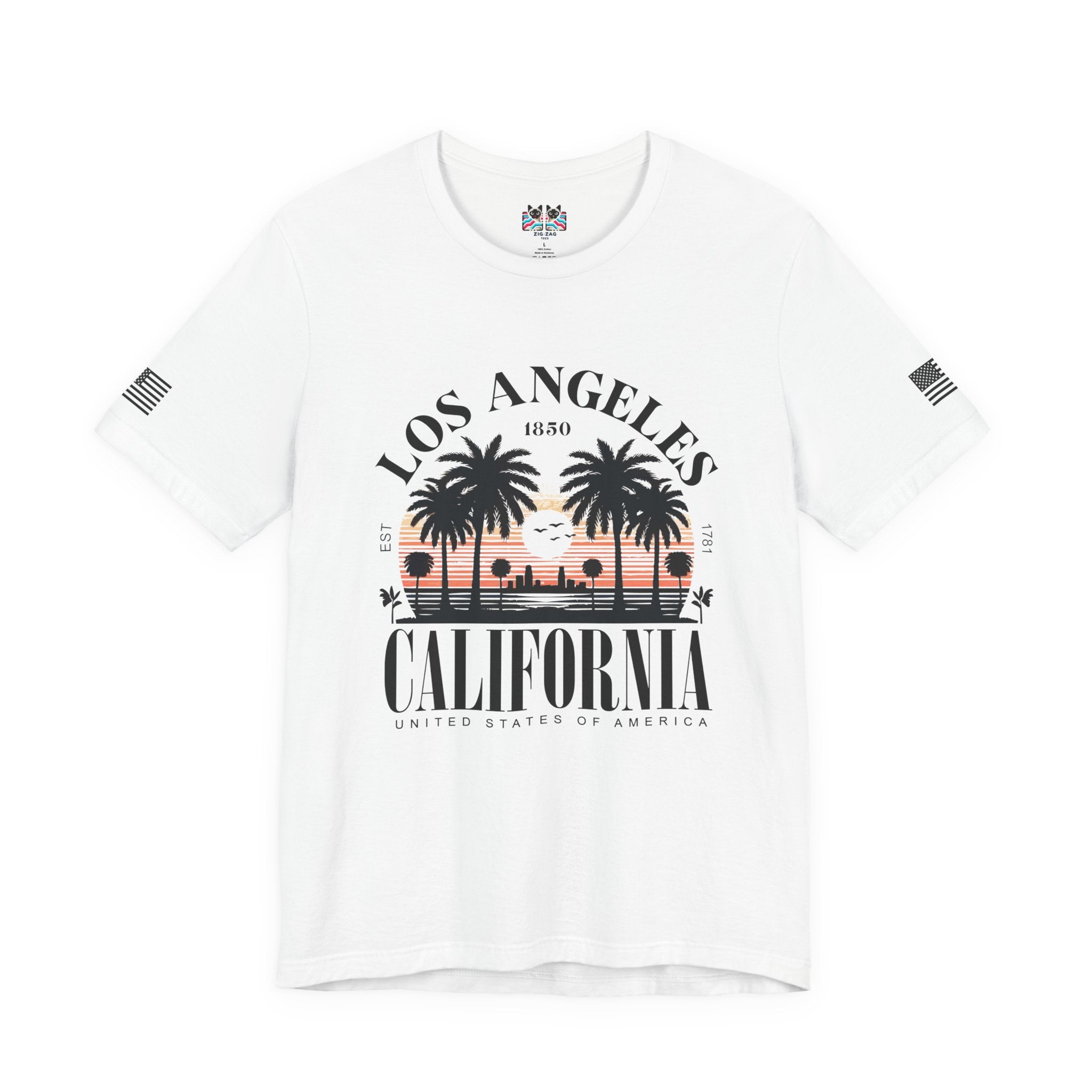 Los Angeles California Santa Monica Pier T-Shirt – Sunset Palm Tree Beach Graphic Tee