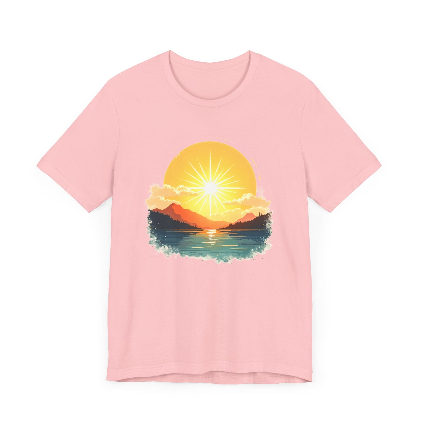 Sunset Mountain and Waterbody Landscape Graphic T-Shirt