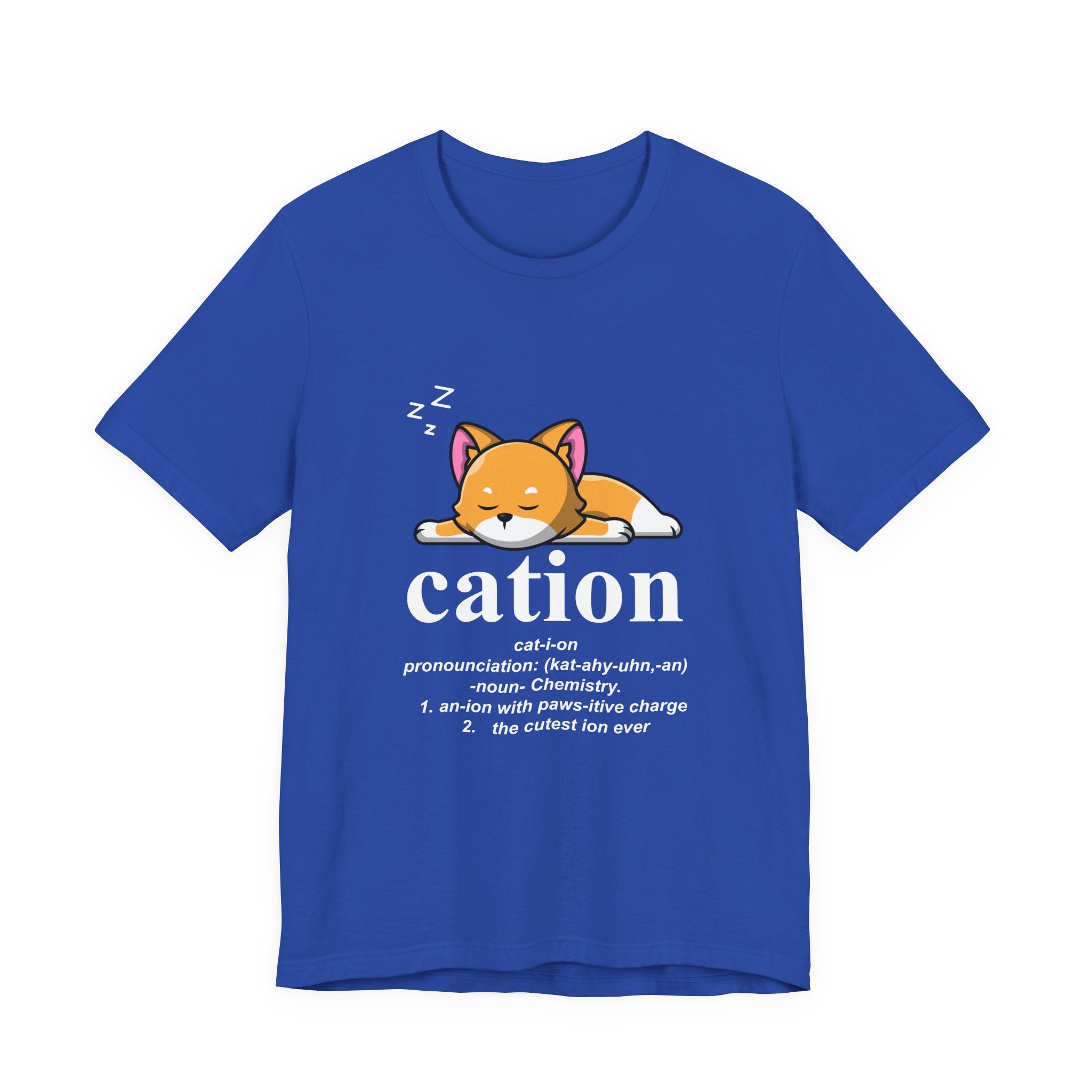 Caution Cat-i-on Tshirt – Lazy Sleepy Cat Chemistry Pun