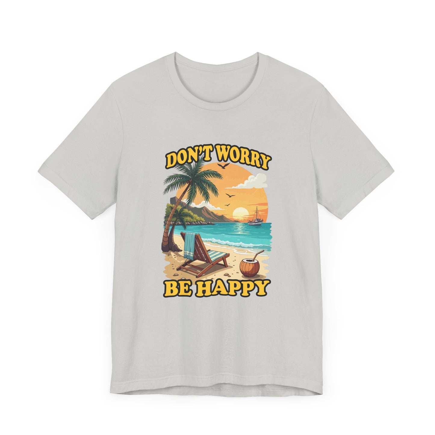 Don’t Worry Be Happy T-Shirt – Retro Beach Sunset Graphic Tee
