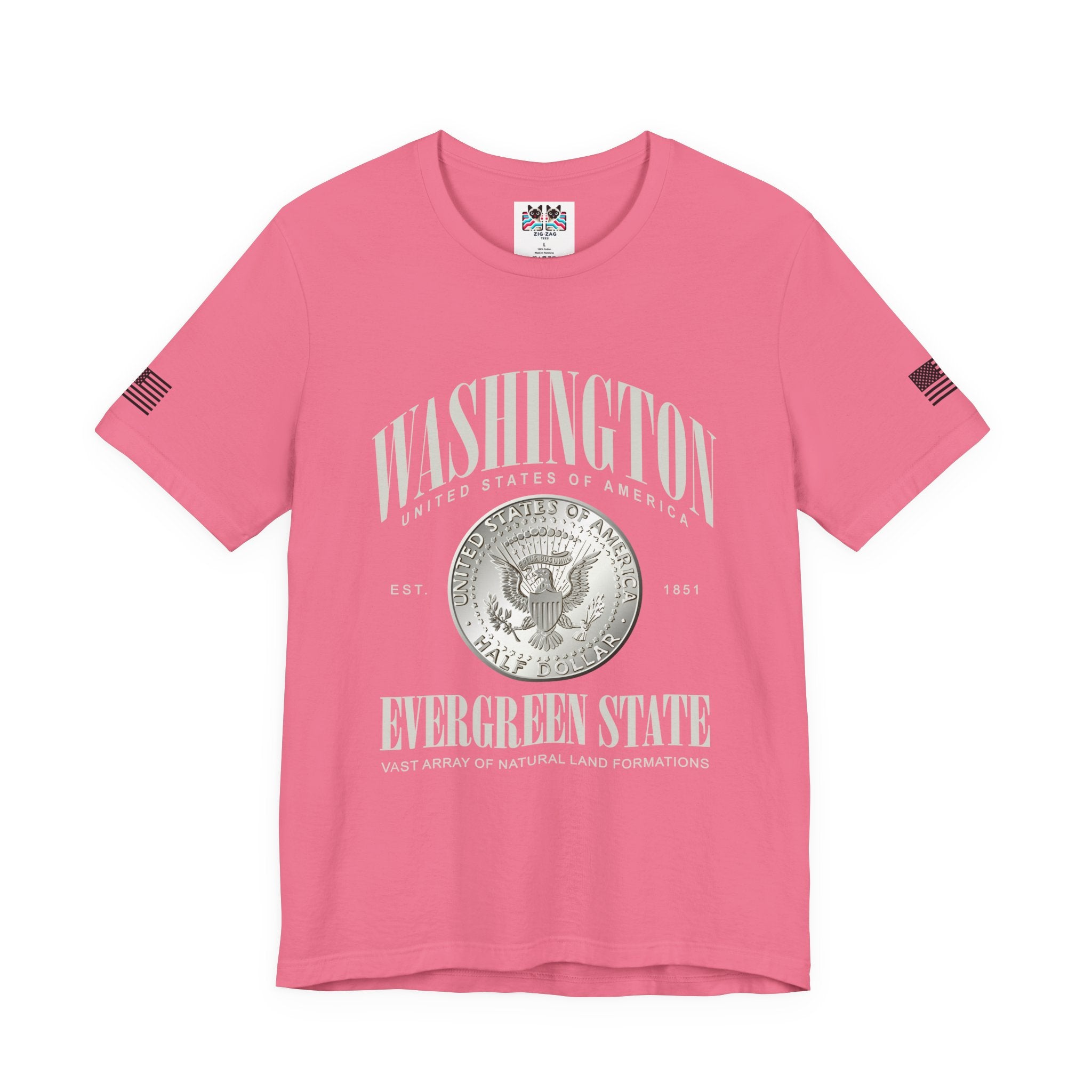 Washington State Evergreen State Presidential Coin Graphic T-Shirt | USA EST 1851 Patriotic Tee