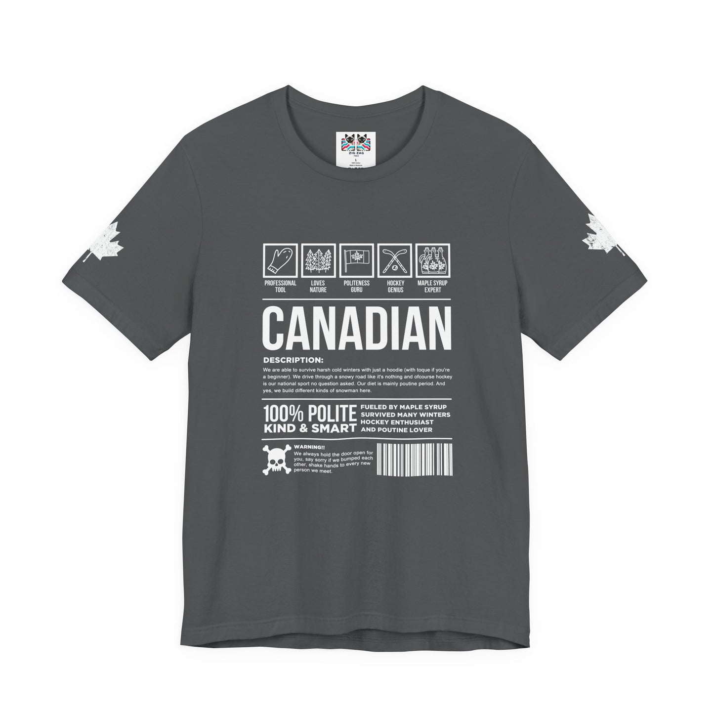 Canadian Traits Nutrition Facts - White Print T-Shirt