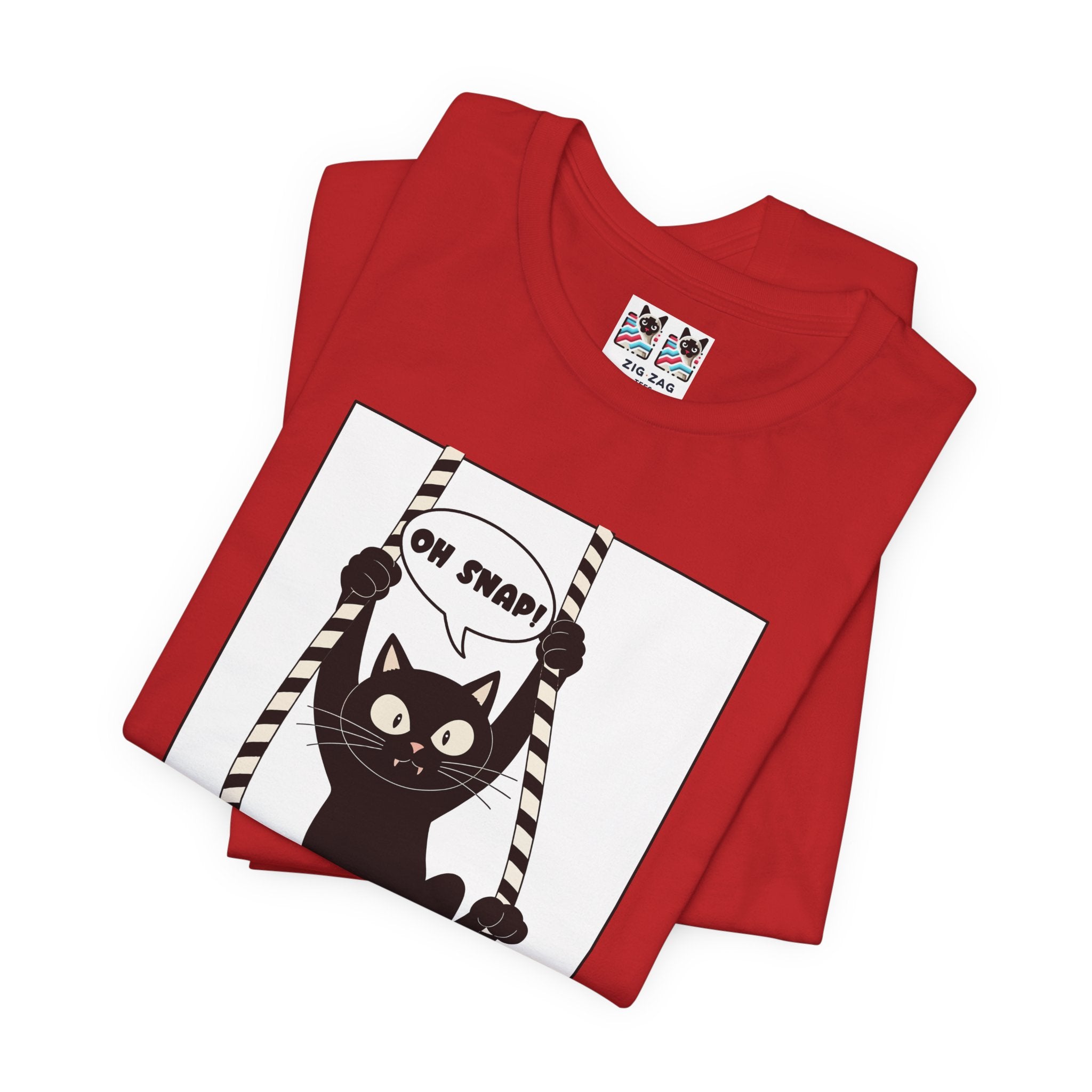 Custom T-Shirt - Oh Snap Funny Cat T-Shirt – Cat Hanging from Blinds Mischievous Kitten Humor Graphic Tee