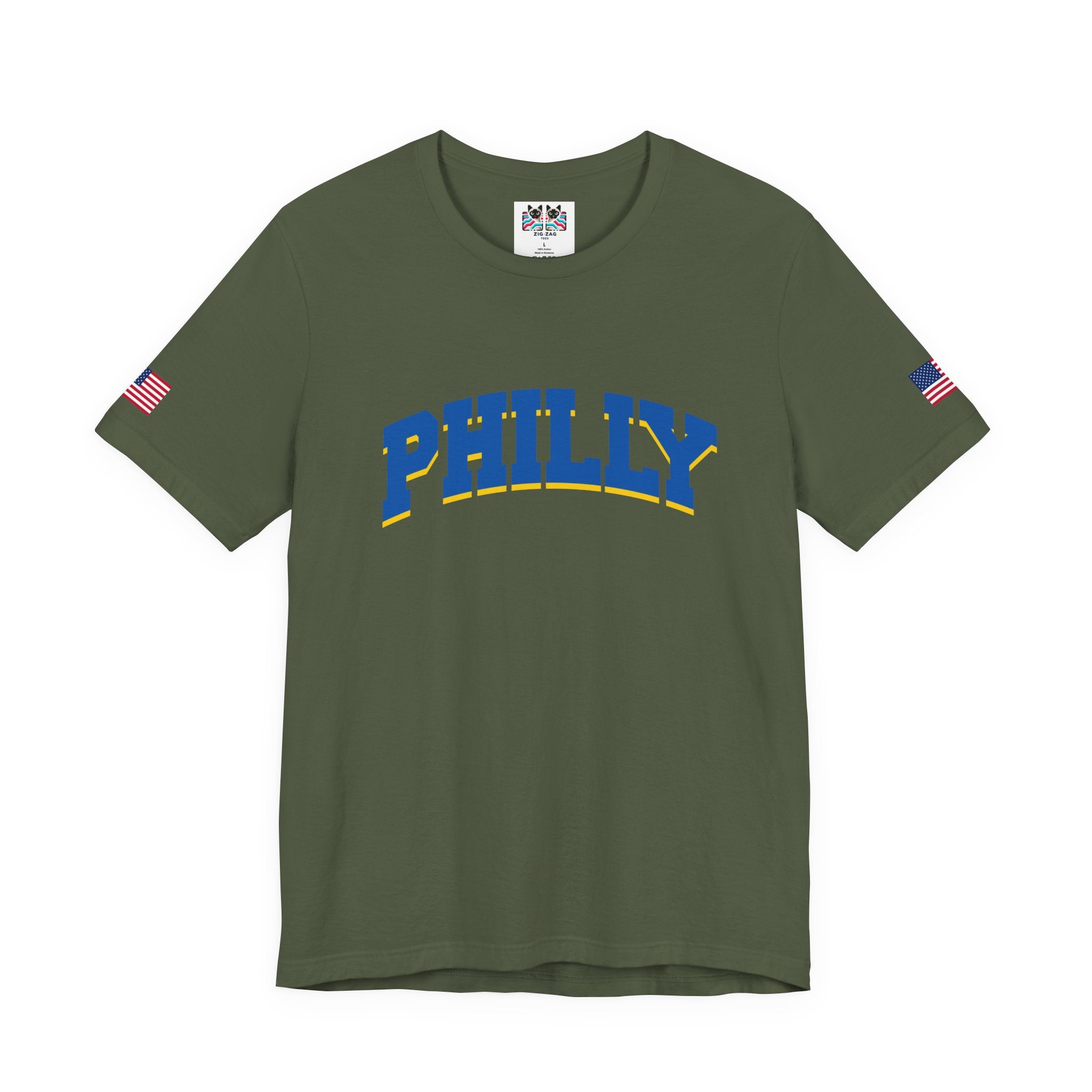 Philly T-Shirt – Bold Arched Varsity Blue & Gold Typography Graphic Tee