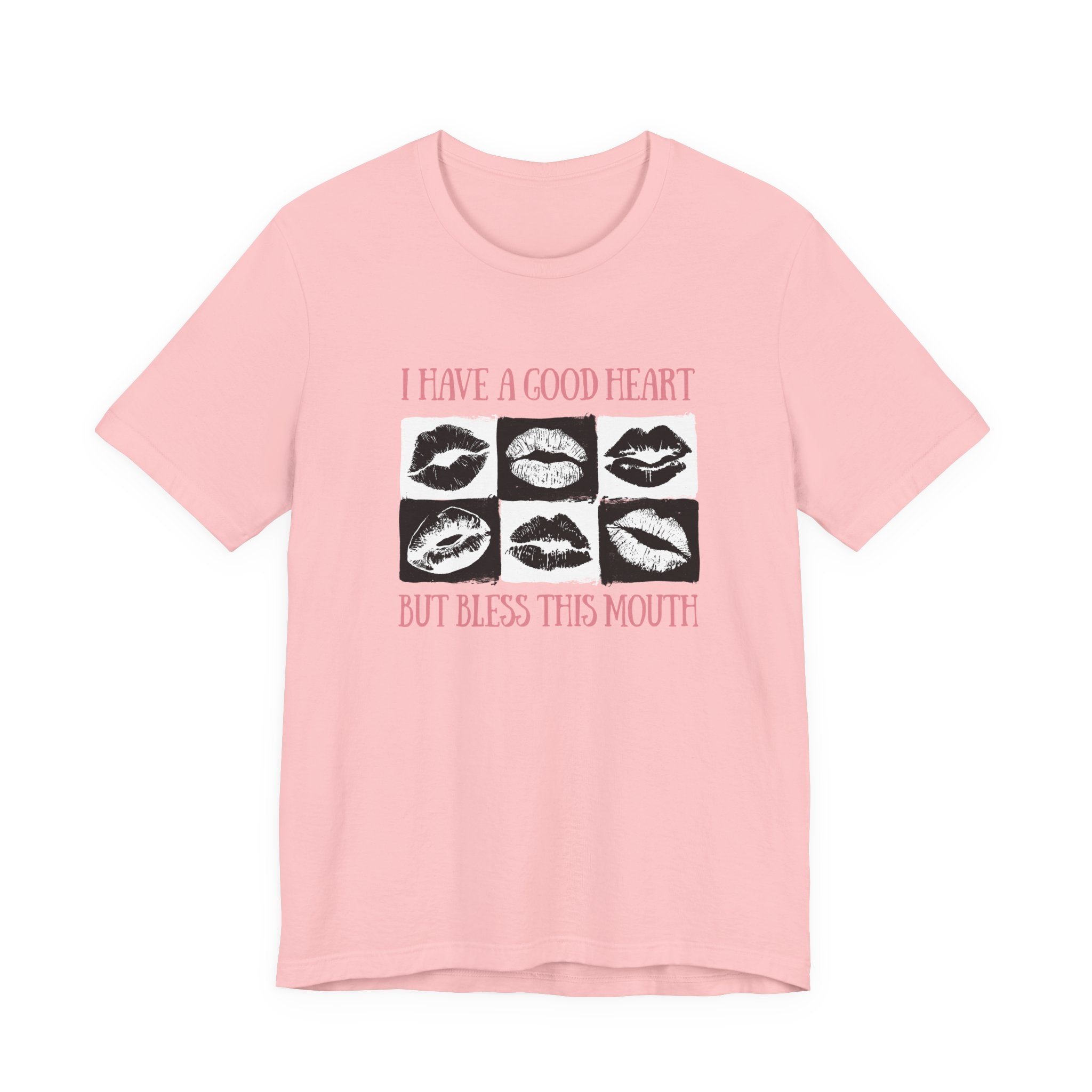 I Have a Good Heart But Bless This Mouth T Shirt – Six Black & White Lip Print
