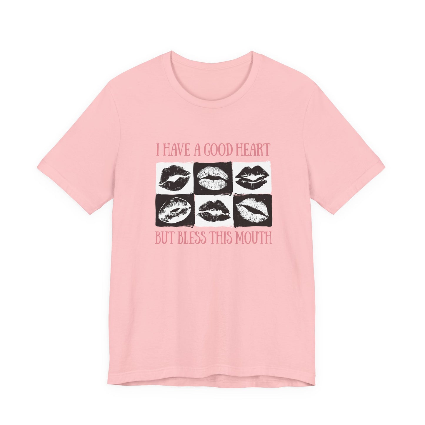 I Have a Good Heart But Bless This Mouth T Shirt – Six Black & White Lip Print