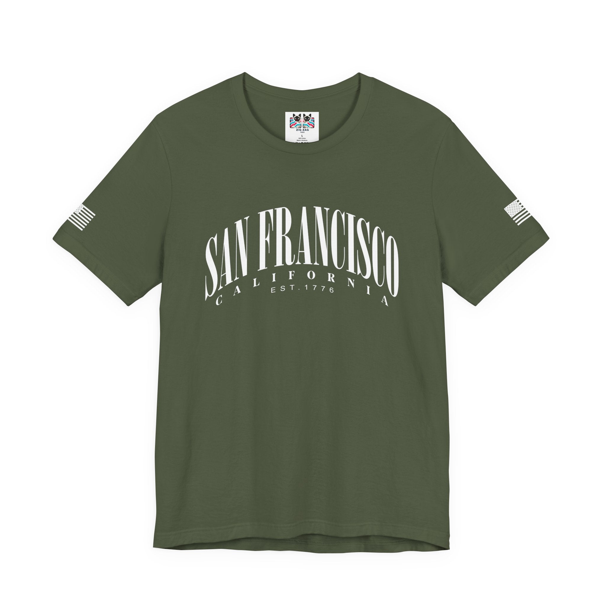 San Francisco California EST 1776 T-Shirt – Arched Varsity Style Typography Tee