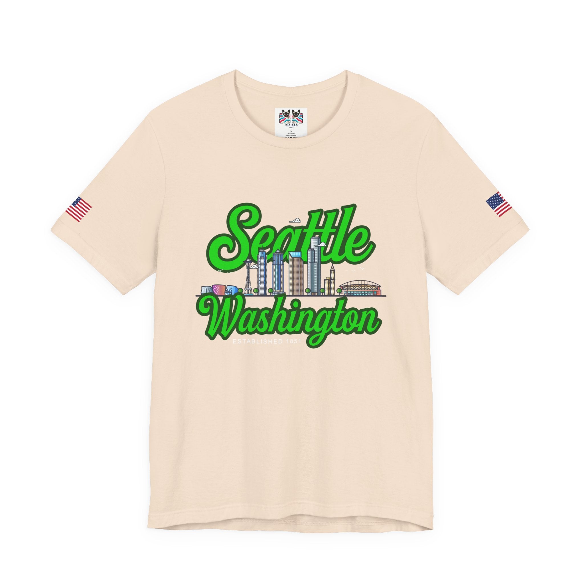 Seattle Washington Retro Script Skyline T-Shirt | Established 1851 Graphic Tee | Pacific Northwest Pride Shirt