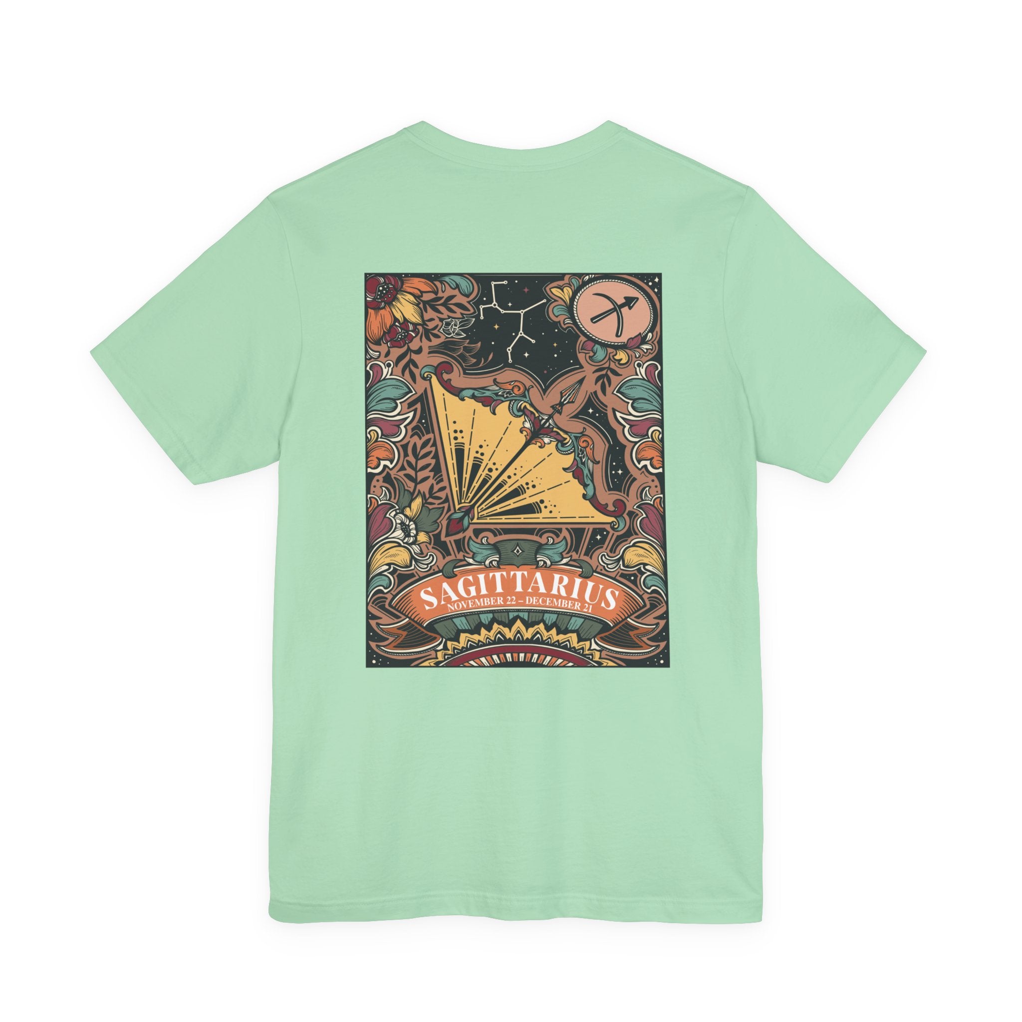 Sagittarius Zodiac T-Shirt – Constellation and Abstract Floral Design