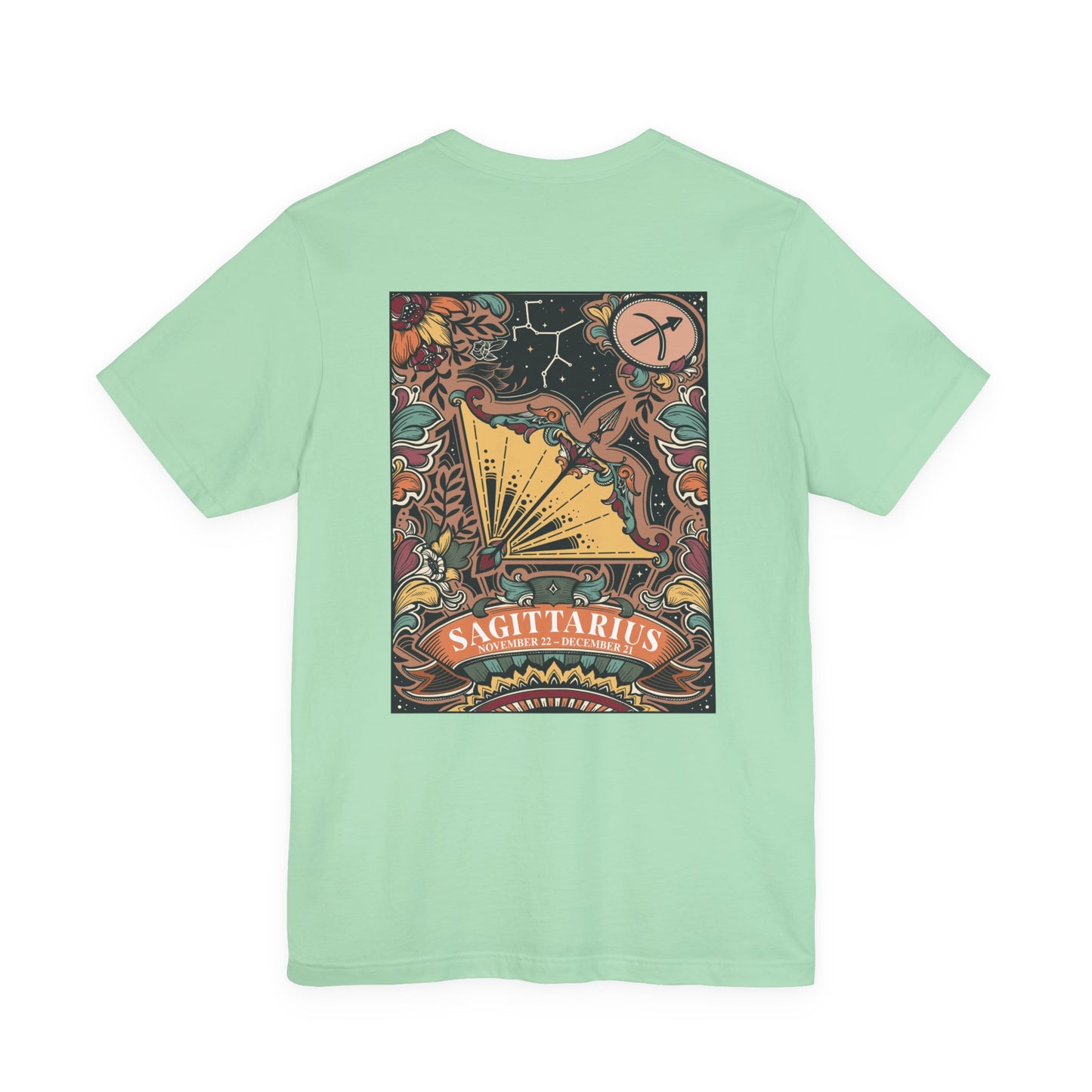 Sagittarius Zodiac T-Shirt – Constellation and Abstract Floral Design