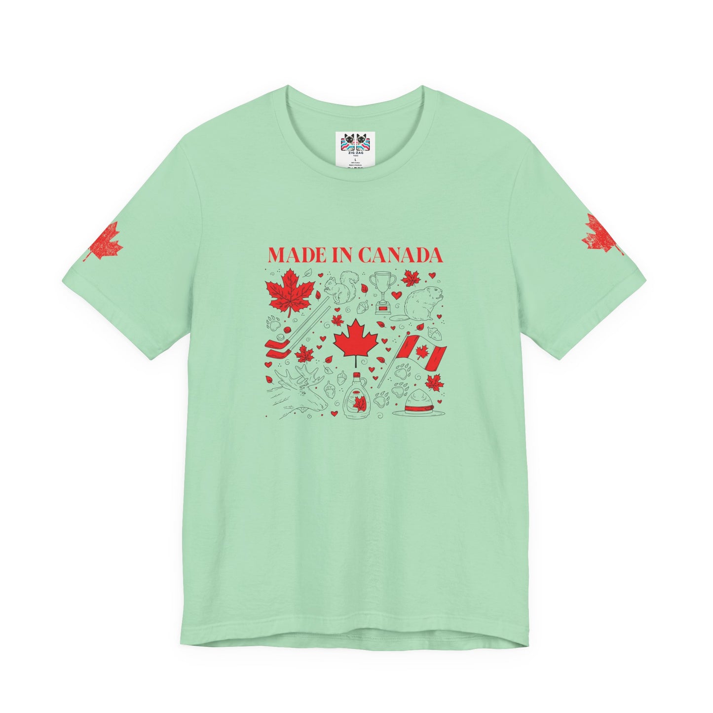 Made In Canada Iconic Symbols - Red & Black outline Print T-Shirt