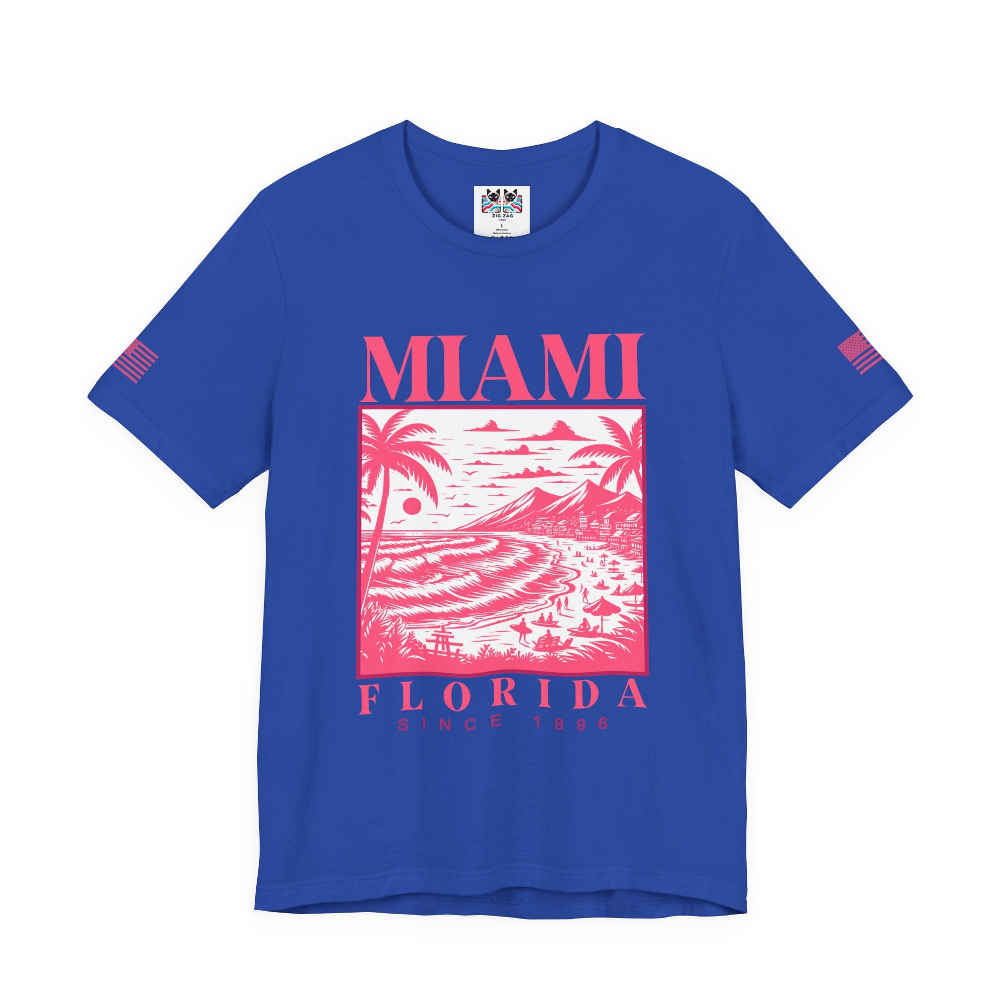 Miami Florida Since 1896 T-Shirt – Engraving Style Beach Scene Palm Tree Graphic Tee