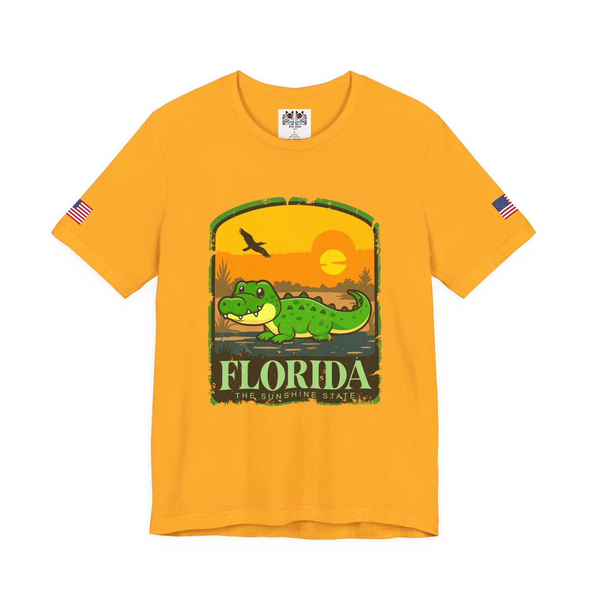 Florida The Sunshine State T-Shirt – Alligator Illustrated Sunset Badge Graphic Tee