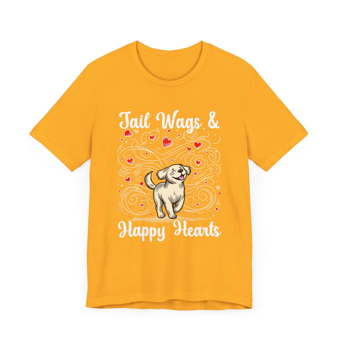 Tail Wags Happy Hearts | Smiling Puppy Walking with Flying Heart Emotions T-Shirt
