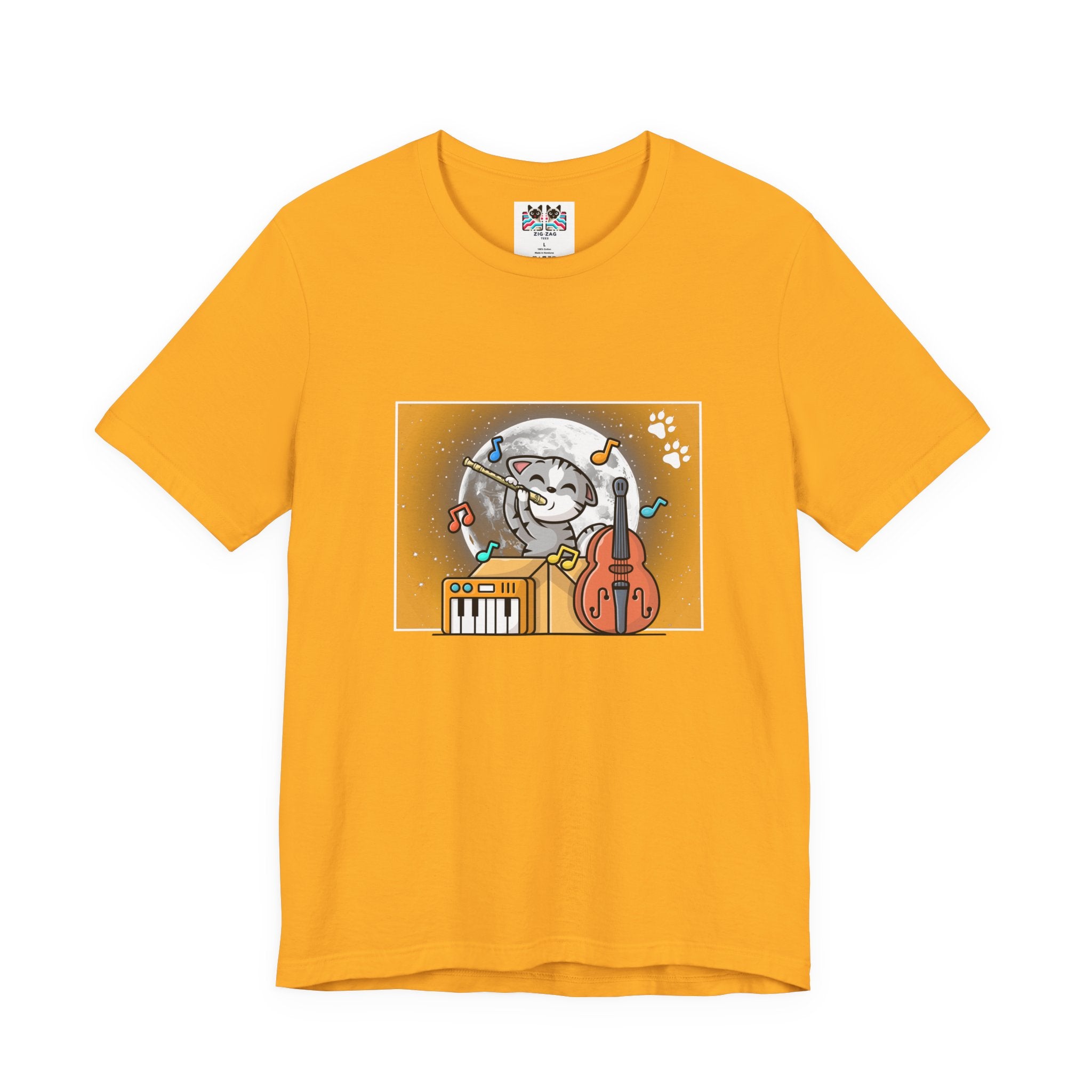 The Classic Flute Moonlight Cat Music T-Shirt