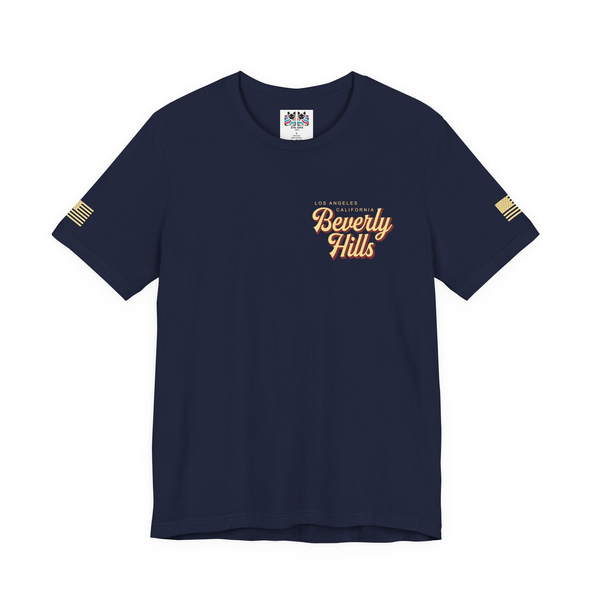 Beverly Hills Los Angeles California Front & Back T-Shirt – Vintage Classic Car Street Scene Tee