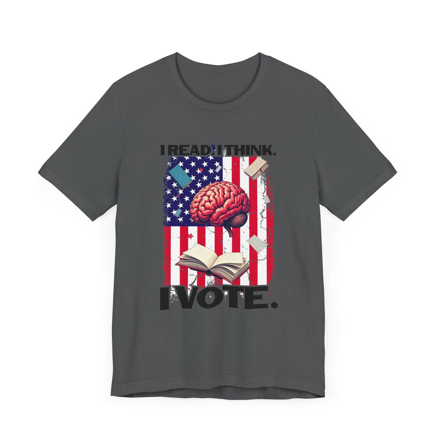 I READ I THINK I VOTE - Flag, Books & Brain Graphic T-Shirt