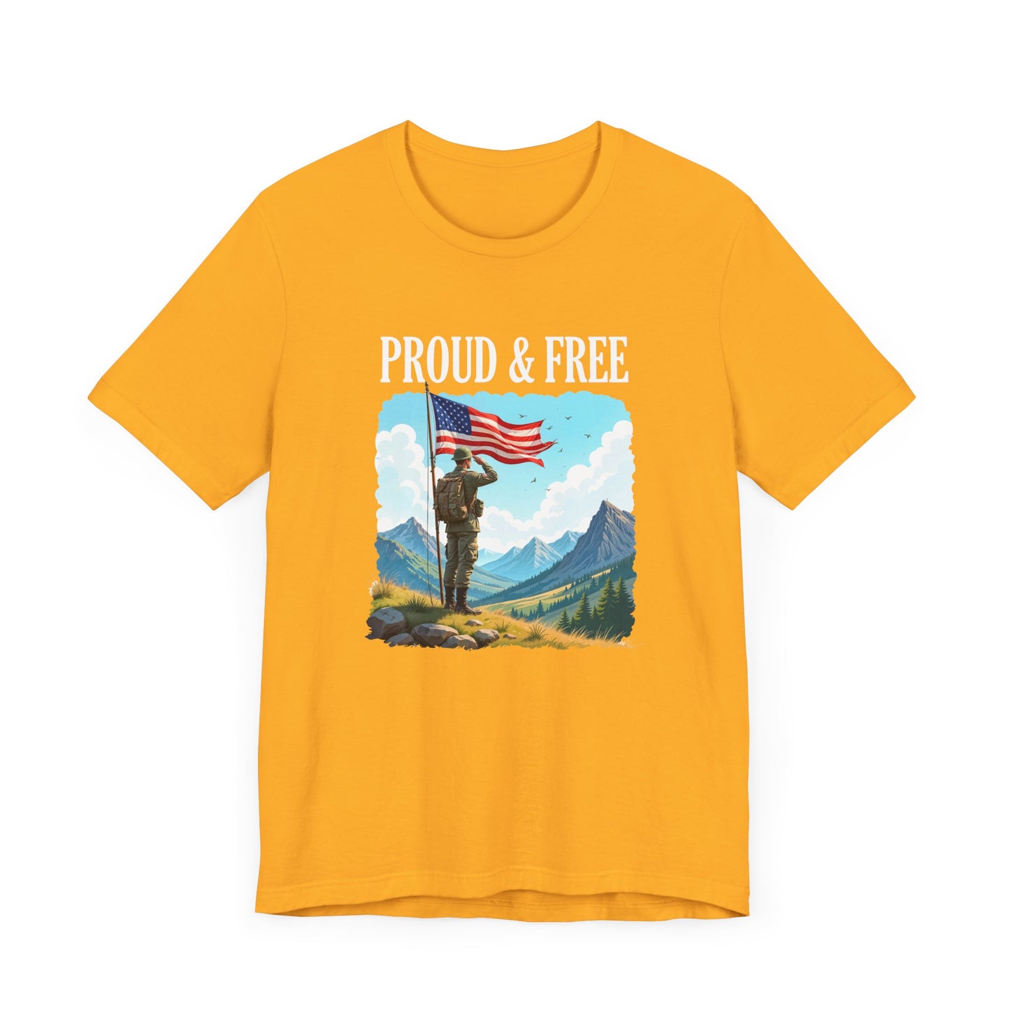 Proud and Free | Patriotic US Flag & Soldier Salute T-Shirt