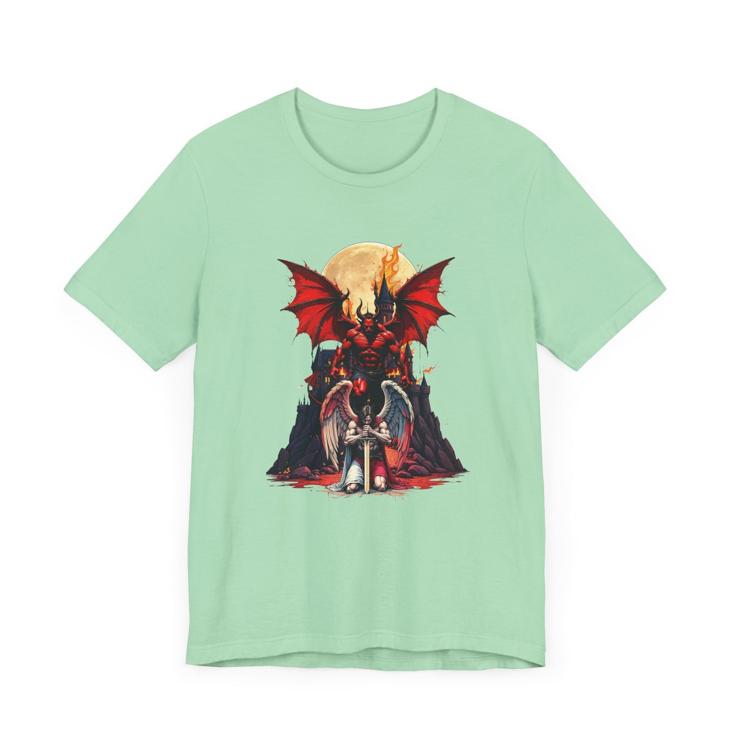Beast Dominion – Floating Vampire Over Fallen Winged Fighter Graphic T-Shirt