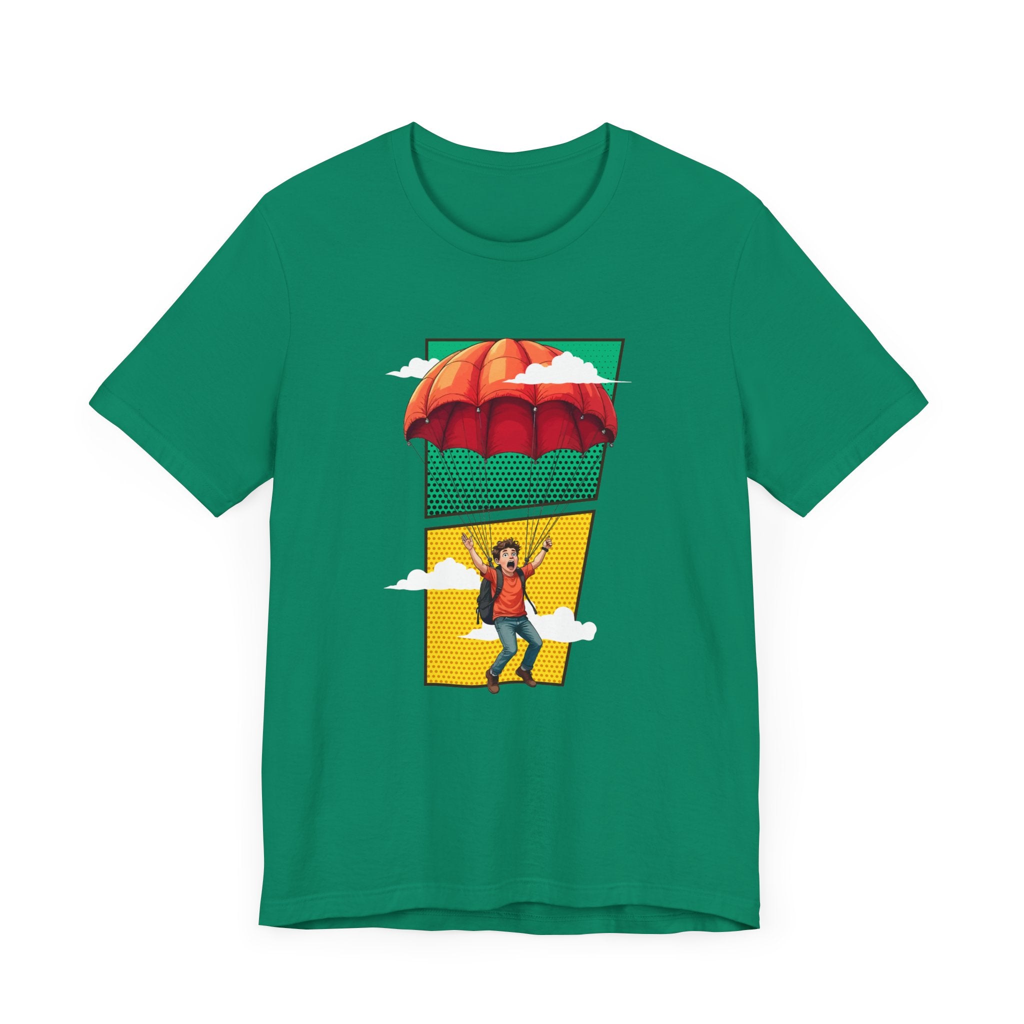 Do it Scared Boy Parachuting Mid-Air with Clouds Background Graphic T-Shirt