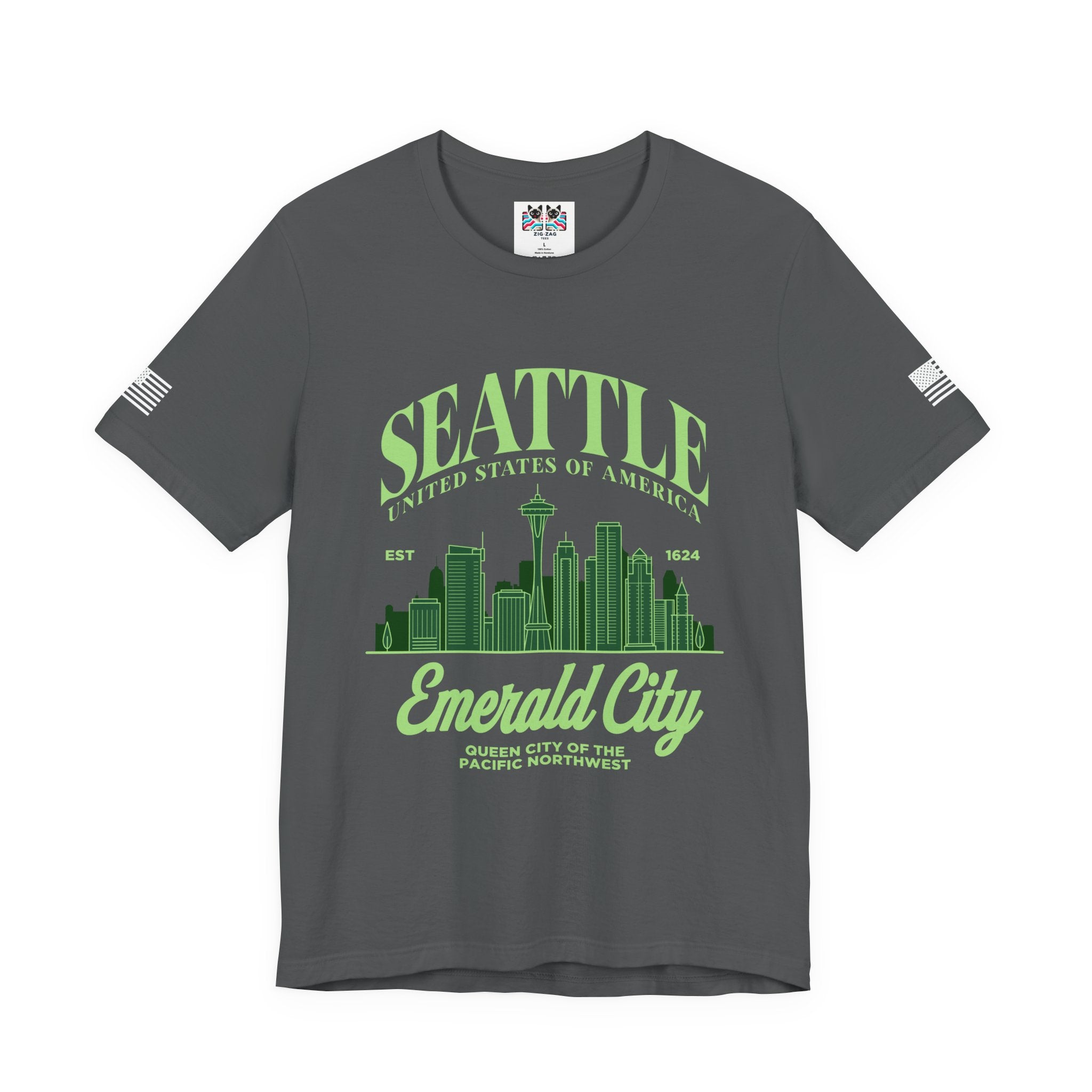 Seattle Emerald City Skyline T-Shirt | United States of America EST 1624 Pacific Northwest Graphic Tee