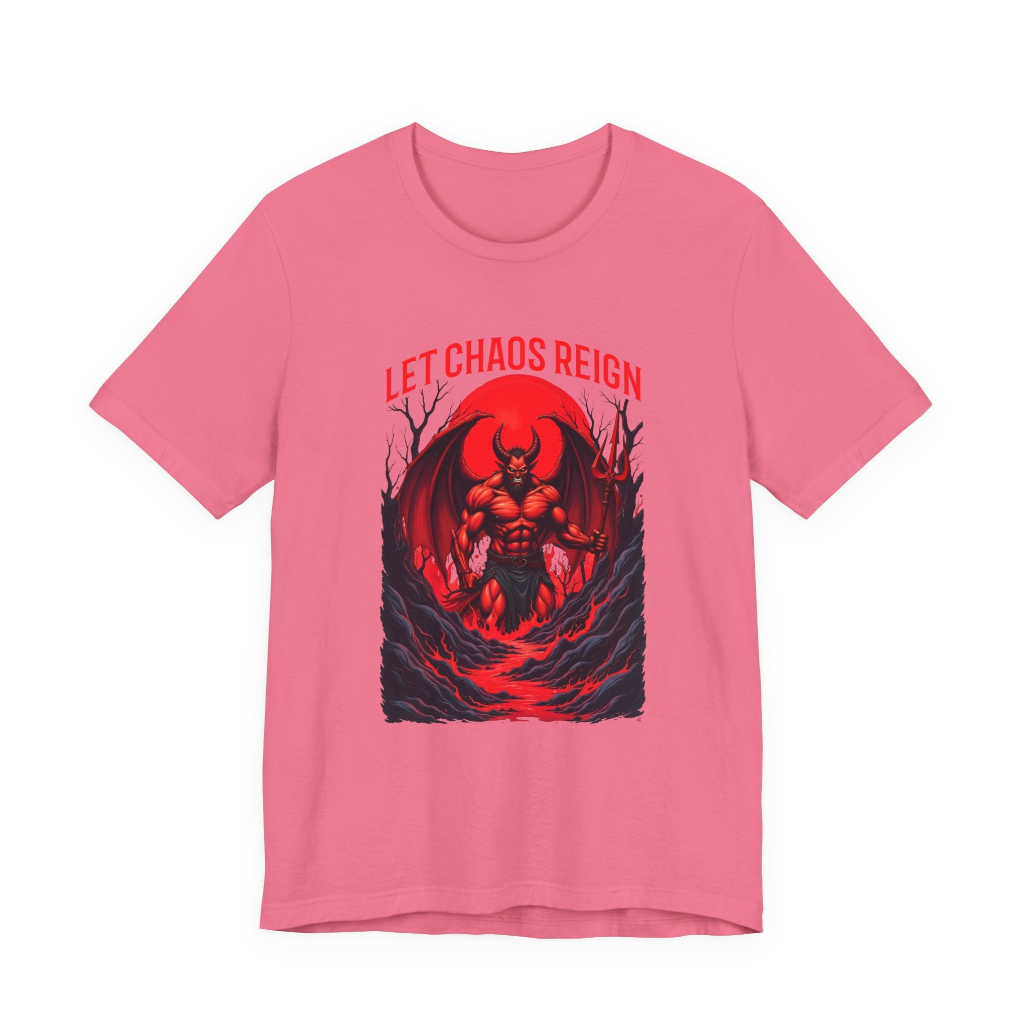 Let Chaos Reign – Fierce Beast with Wings on Fiery under Red Moon Graphic T-Shirt