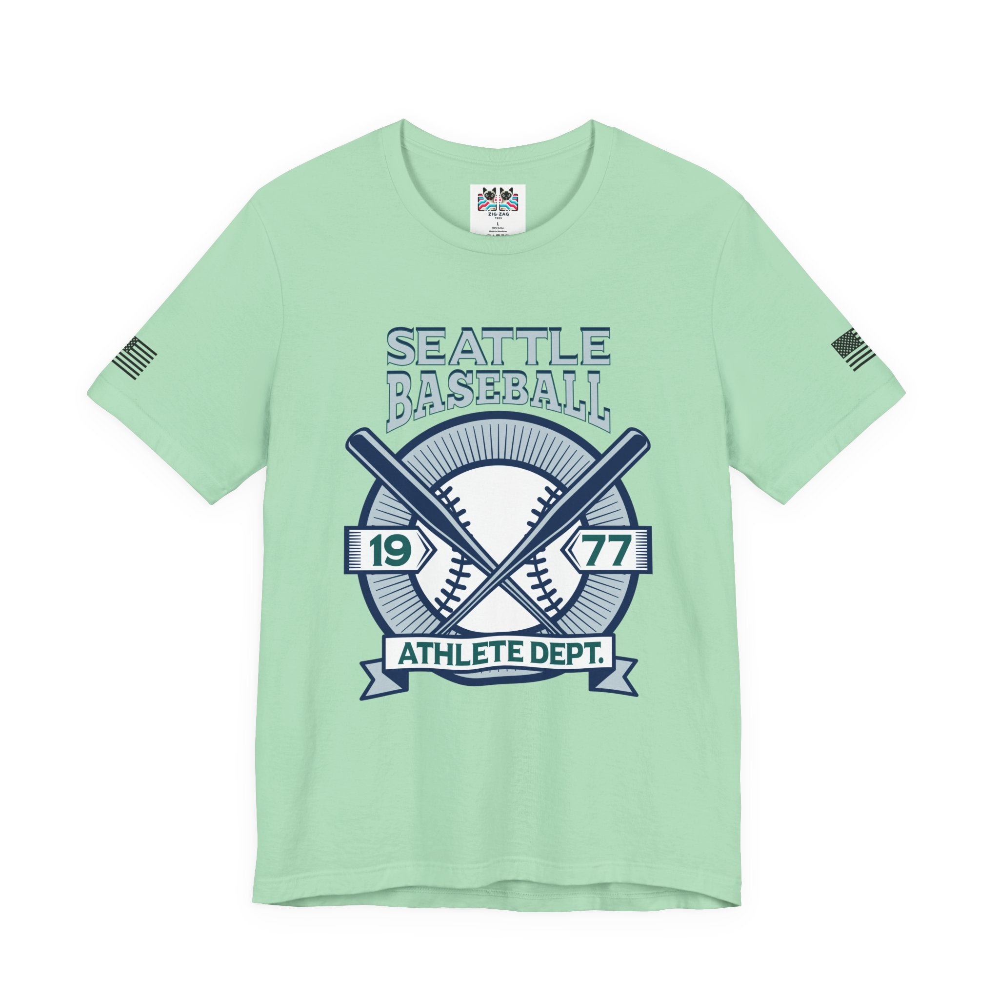 Seattle Baseball 1977 Athlete Dept. Crossed Bats Crest T-Shirt | Seattle Baseball Fan Tee | Retro Sports Graphic Shirt