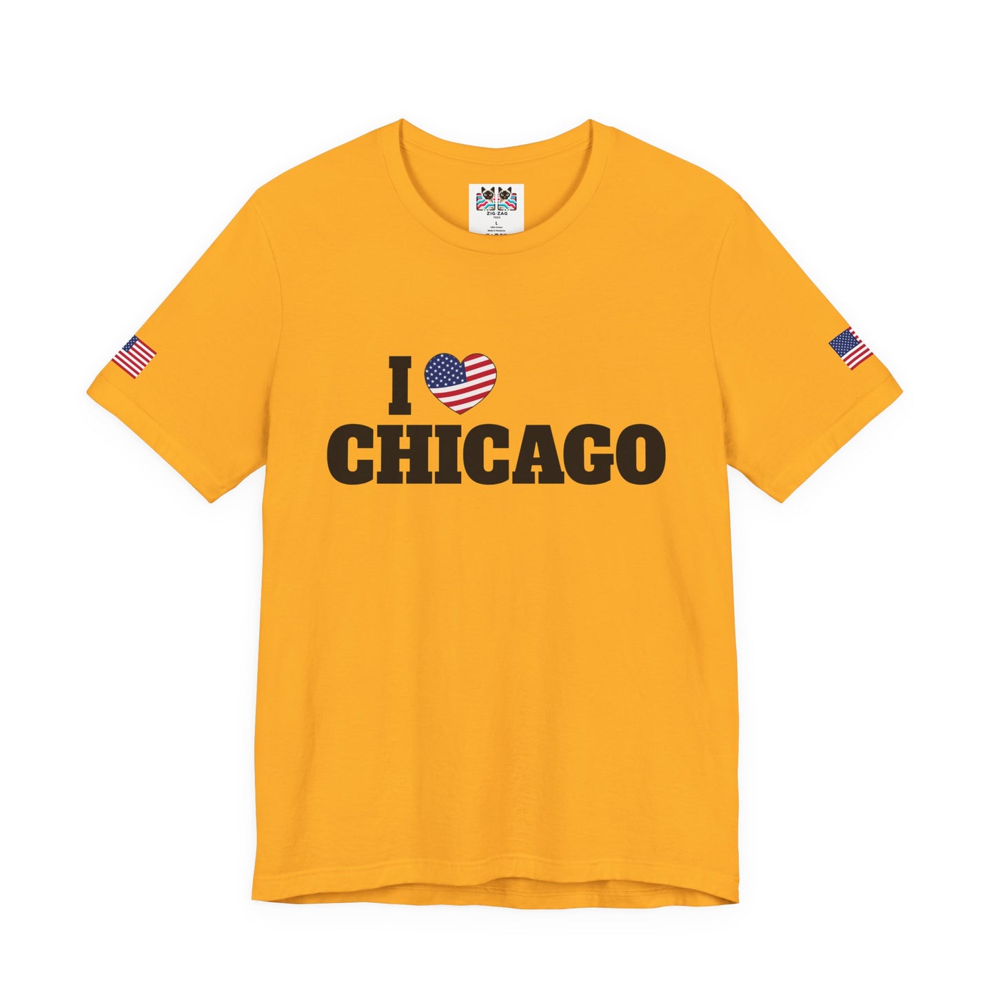 I Love Chicago T-Shirt - Classic USA Flag Heart Black Simple City Pride Design