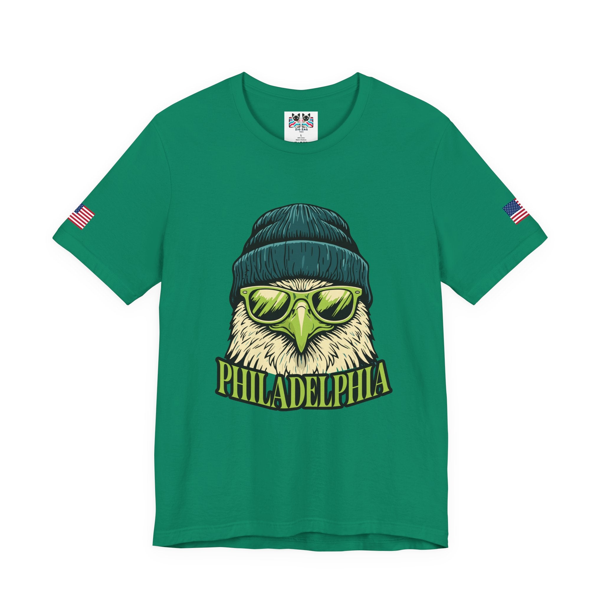 Philadelphia Cool Eagle Beanie Sunglasses Graphic T-Shirt | Funny Philly Football Fan Tee | Eagles Pride Shirt