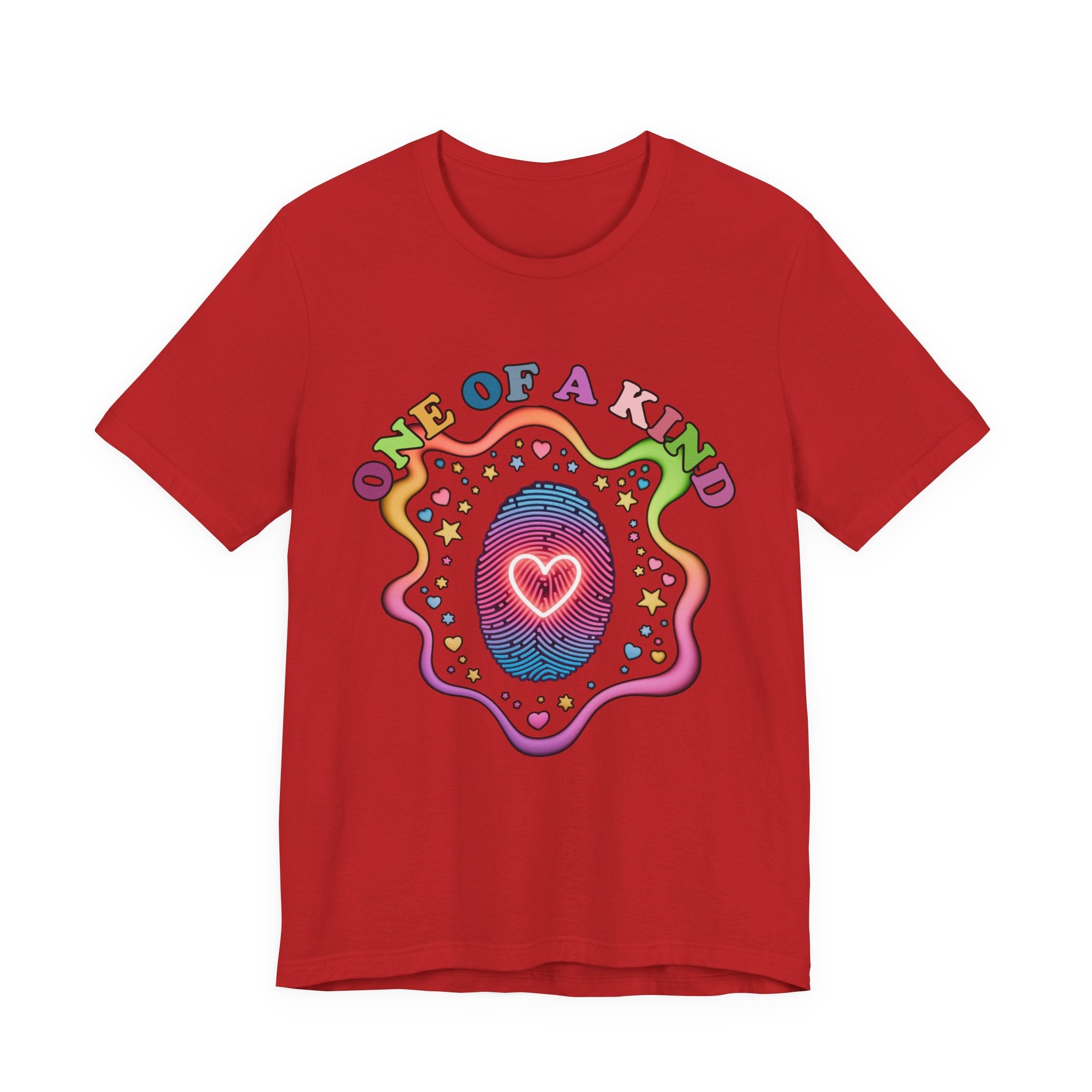 One of a Kind – Embrace Your Uniqueness Colorful Abstract Embryo with Fingerprint & Glowing Heart Graphic T-Shirt