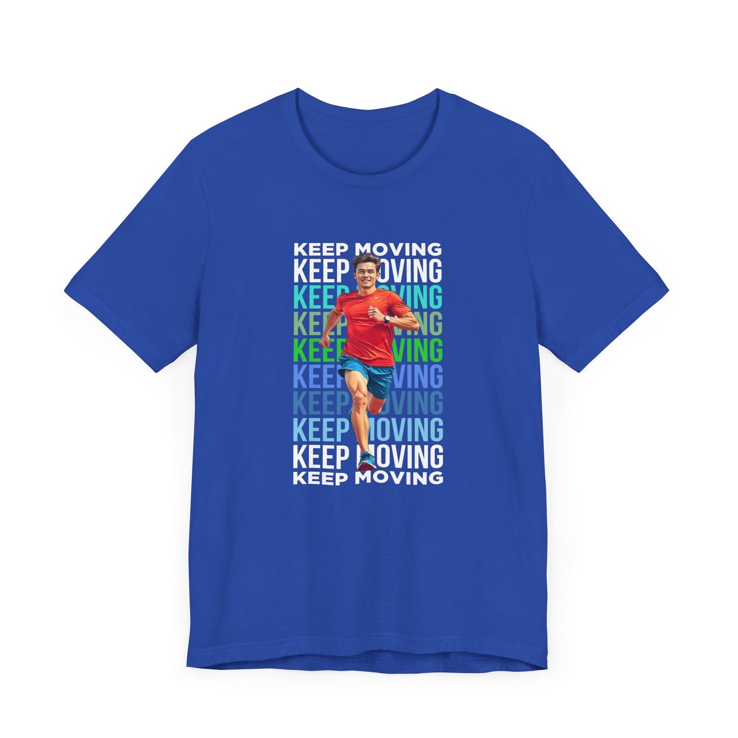 Keep Moving – Determination and Progress Man Running Motivational Graphic T-Shirt