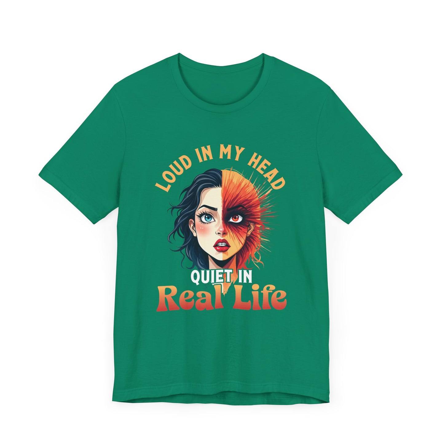 Loud in My Head, Quiet in Real Life – Split Face Puzzled Girl Graphic T-Shirt