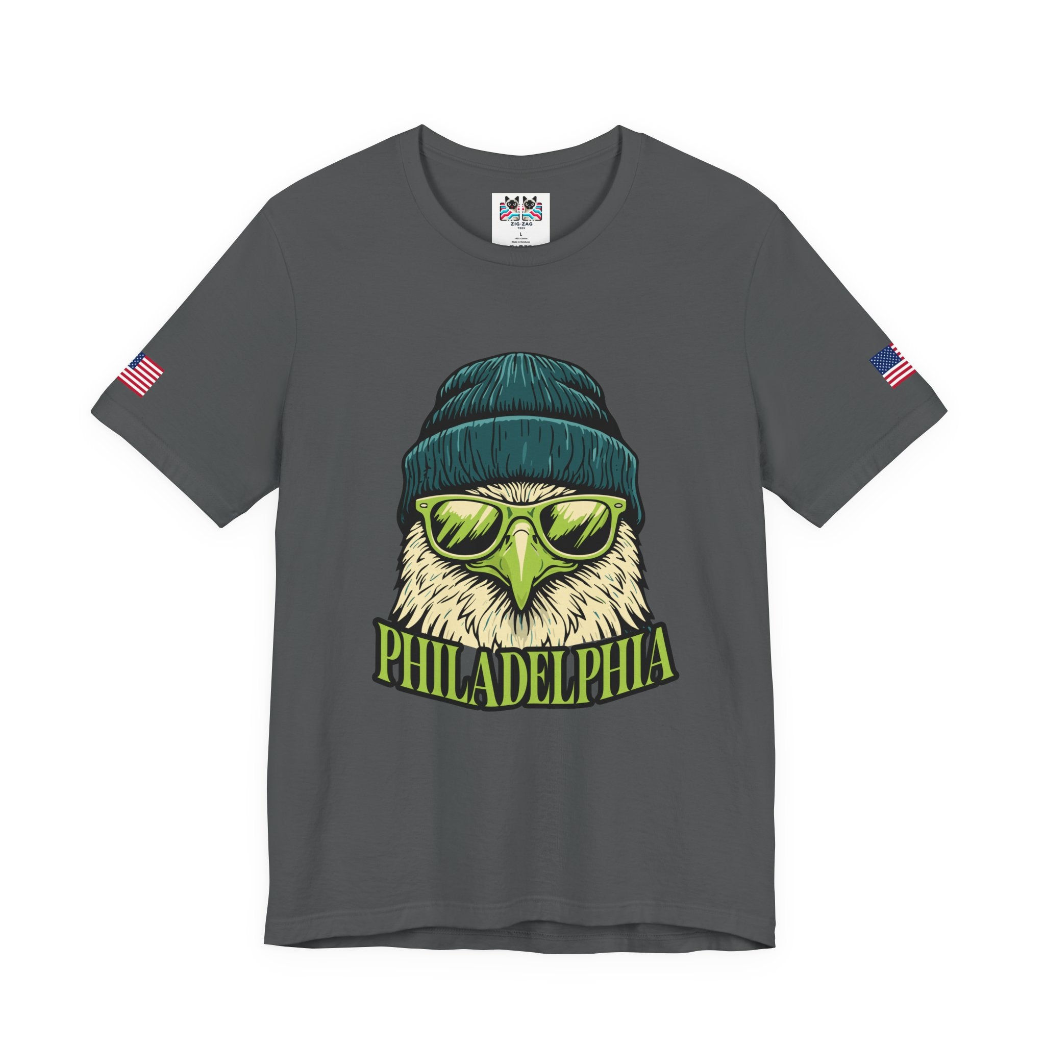 Philadelphia Cool Eagle Beanie Sunglasses Graphic T-Shirt | Funny Philly Football Fan Tee | Eagles Pride Shirt