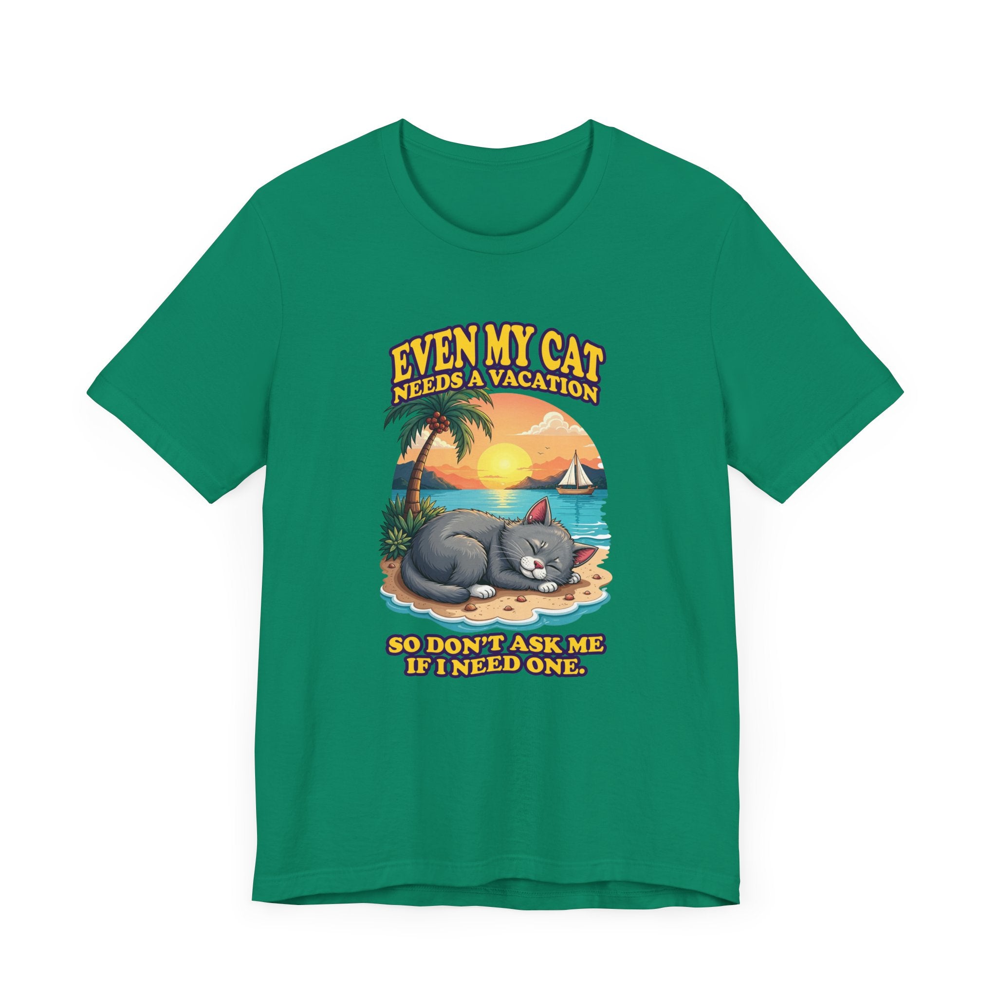 Even My Cat Needs a Vacation T-Shirt – Funny Cat Beach Graphic Tee