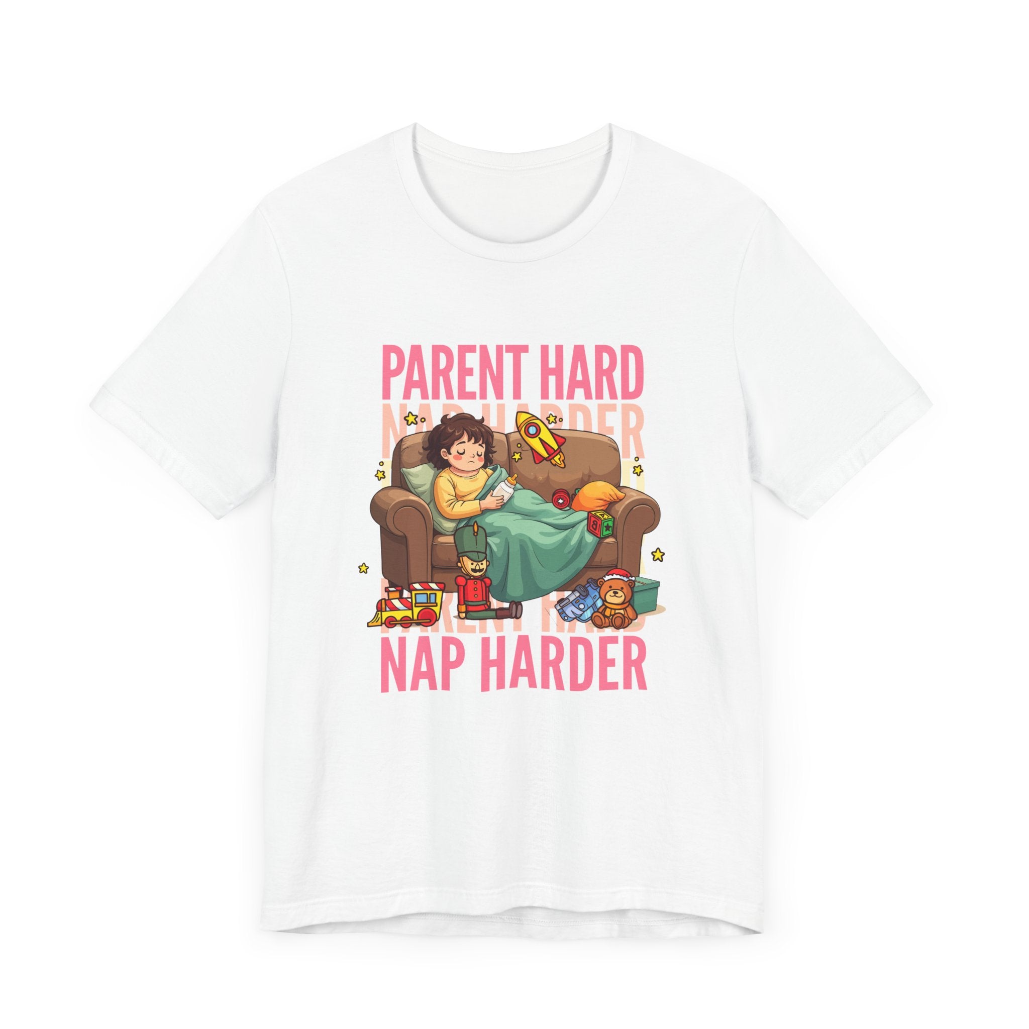 Parent Hard Nap Harder Tee, Funny Parenting Life Shirt, Tired Parent Graphic Tee, Sleepless Caregiver Top, Family Survival Gift
