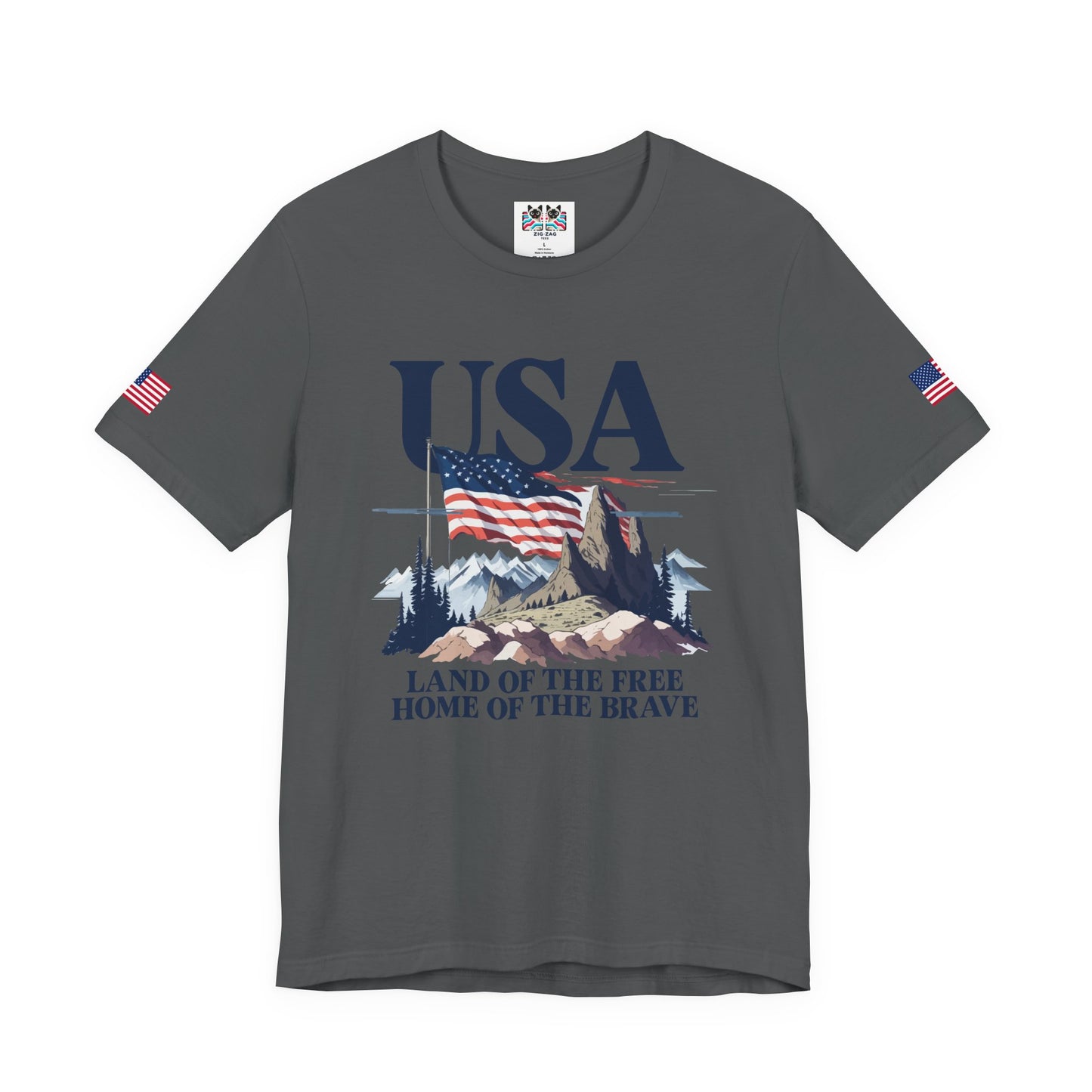 USA Land of the Free Home of the Brave T-Shirt – Mountain Flag Nature Patriotic Graphic Tee