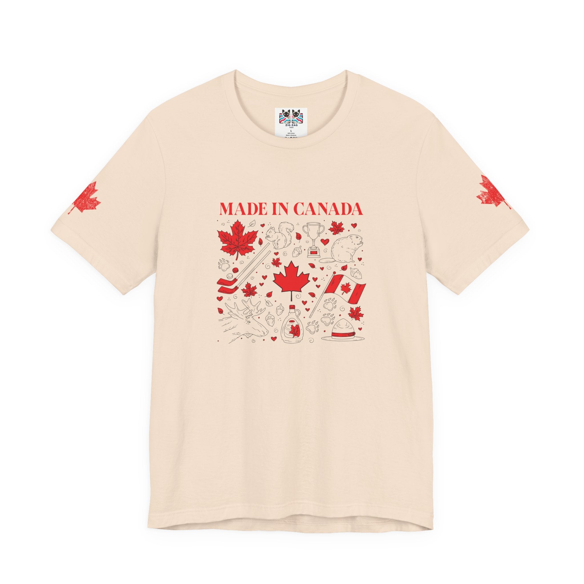 Made In Canada Iconic Symbols - Red & Black outline Print T-Shirt